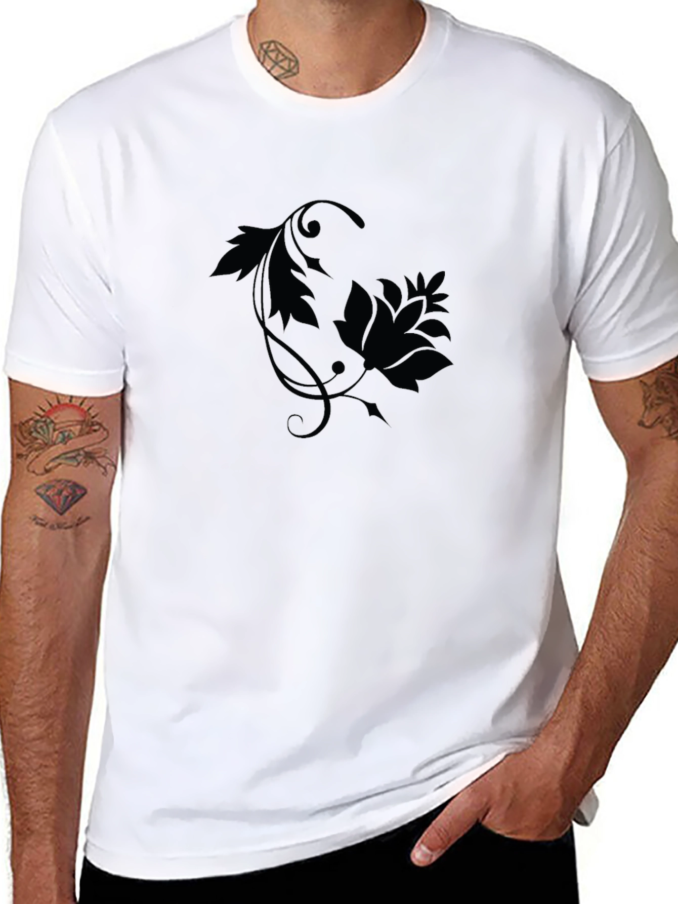 Black Floral Print Crew Neck T-Shirt