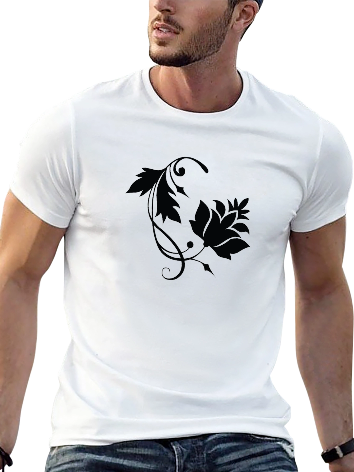 Black Floral Print Crew Neck T-Shirt