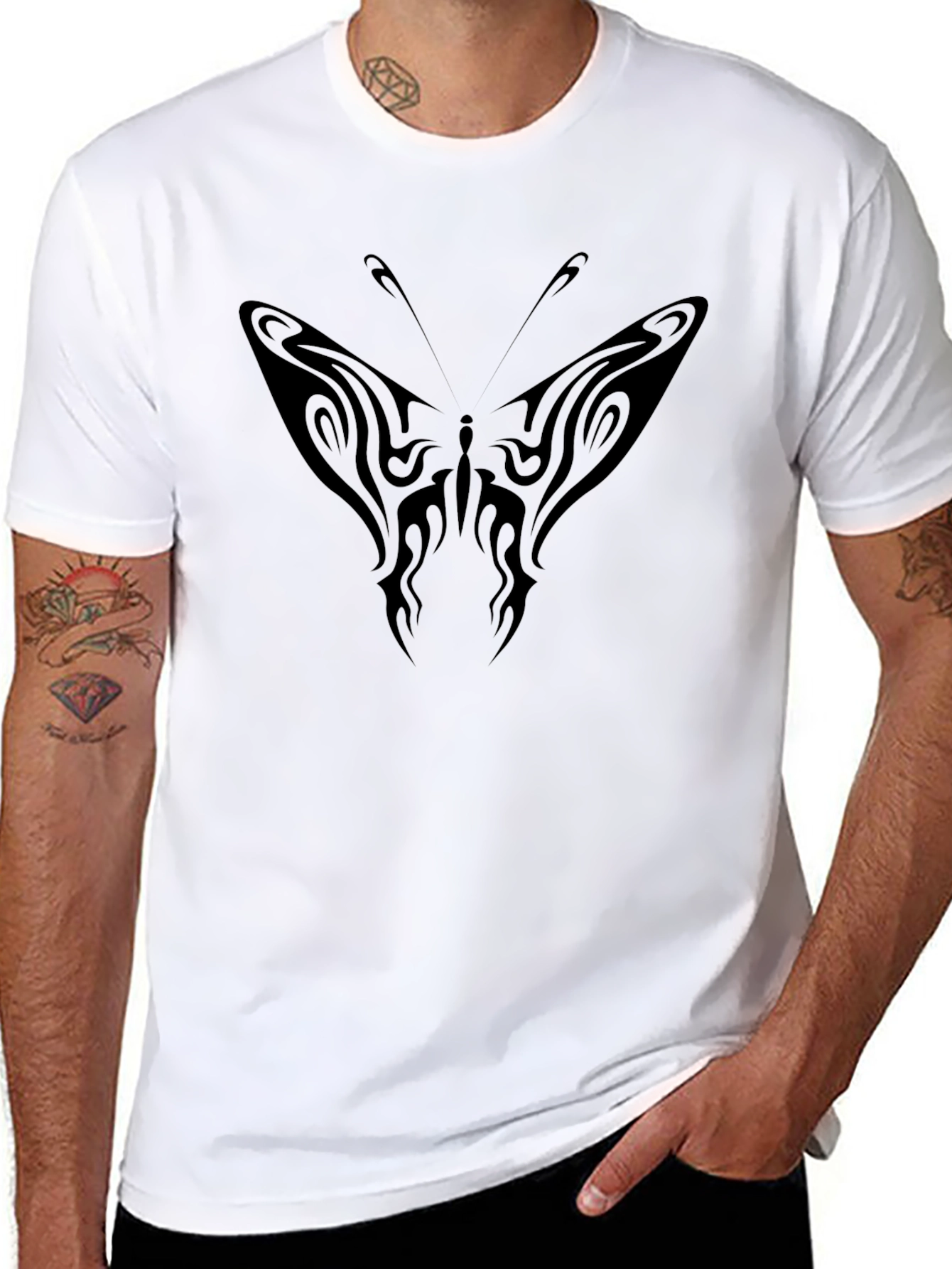 Tribal Butterfly Graphic Tee - Black