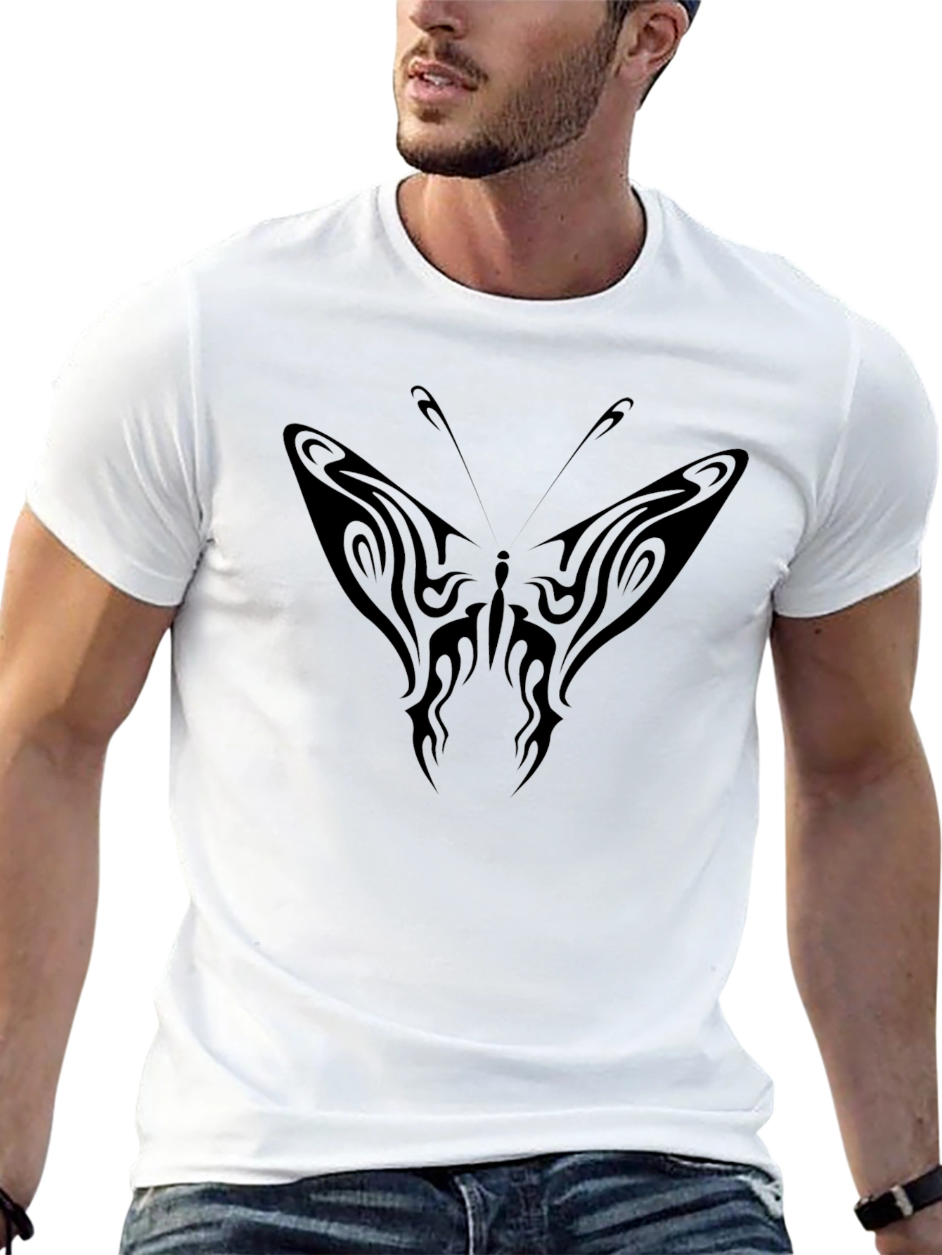 Tribal Butterfly Graphic Tee - Black