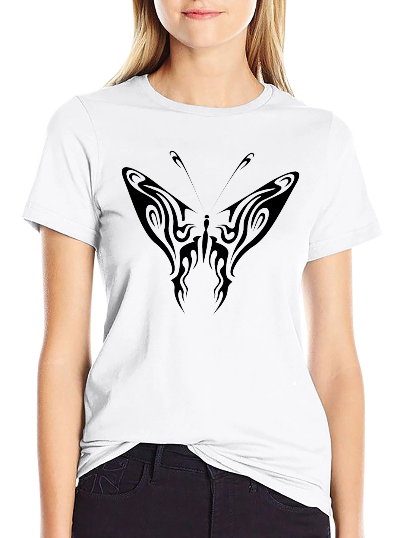 Tribal Butterfly Graphic Tee - Black