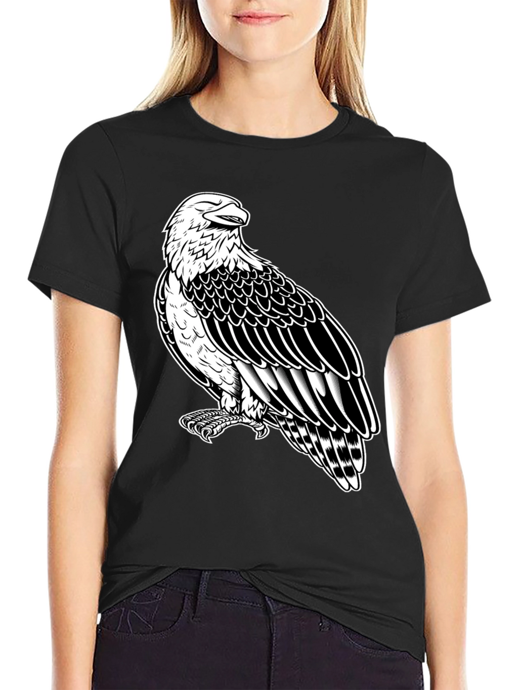 Eagle Graphic Tee - Black Cotton Shirt