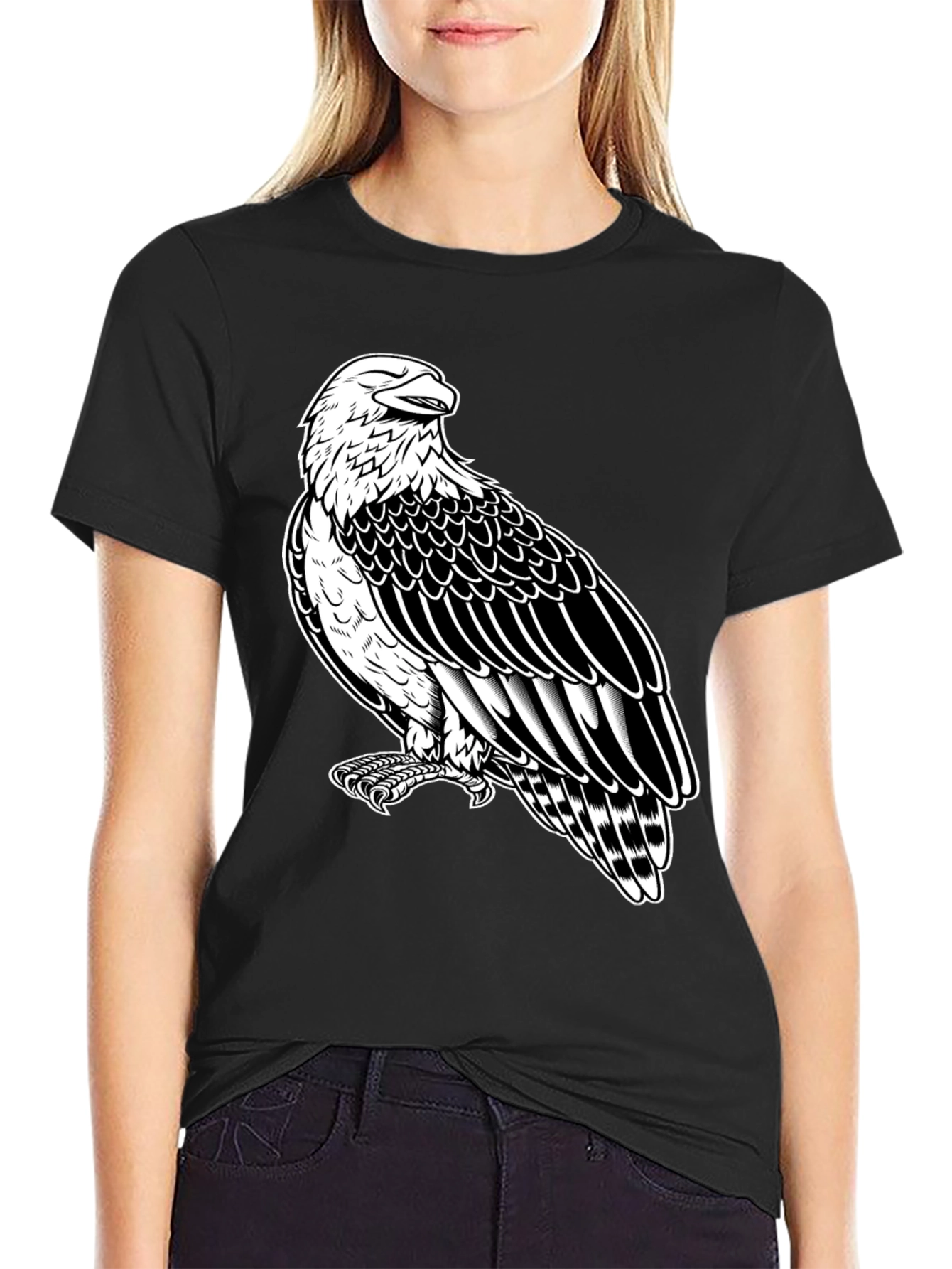 Eagle Graphic Tee - Black Cotton Shirt