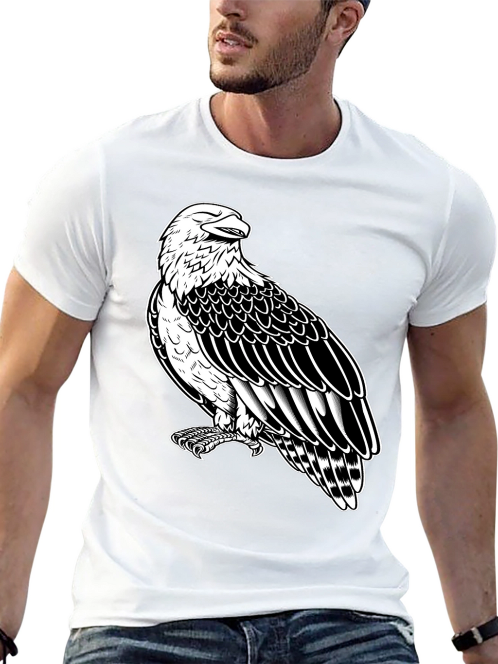 Eagle Graphic Tee - Black Cotton Shirt