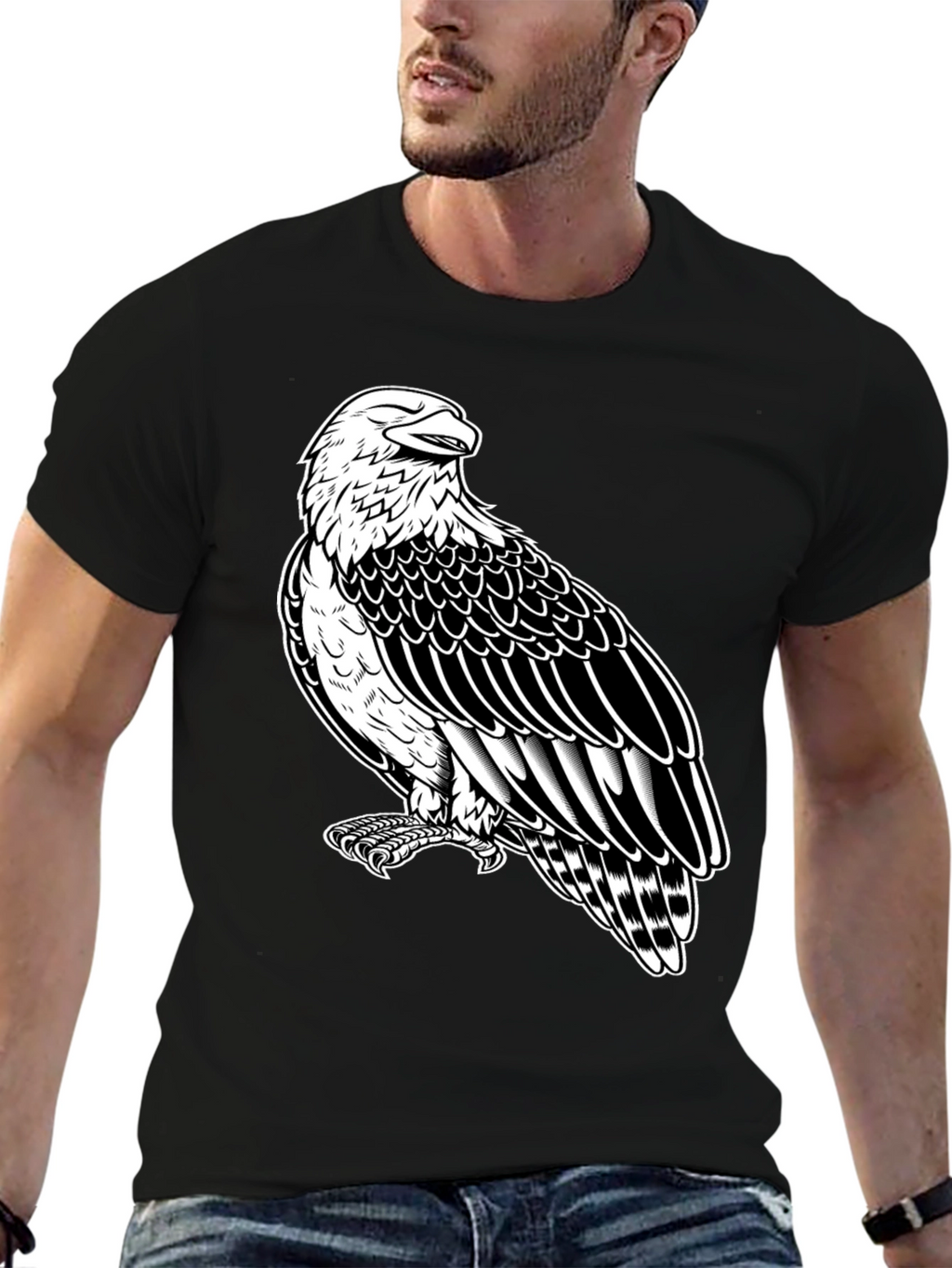 Eagle Graphic Tee - Black Cotton Shirt