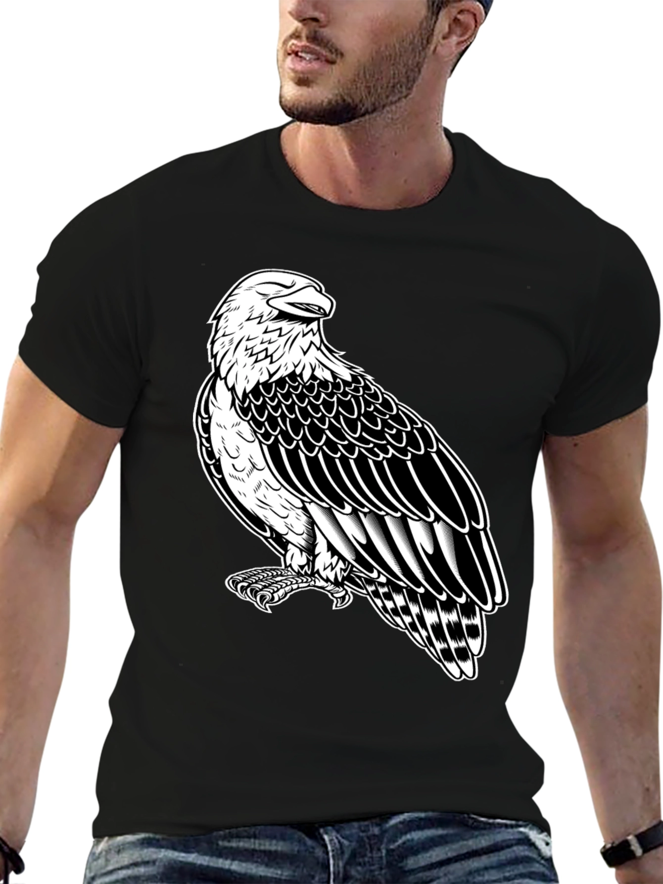 Eagle Graphic Tee - Black Cotton Shirt