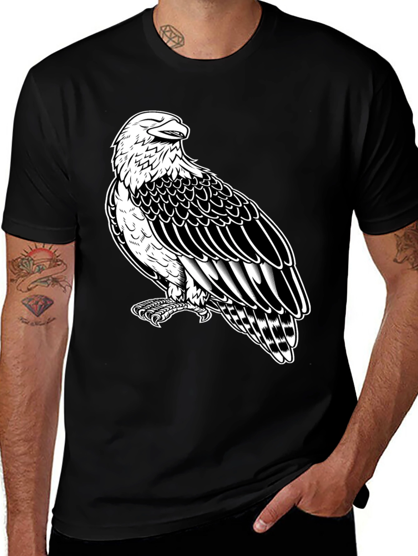 Eagle Graphic Tee - Black Cotton Shirt