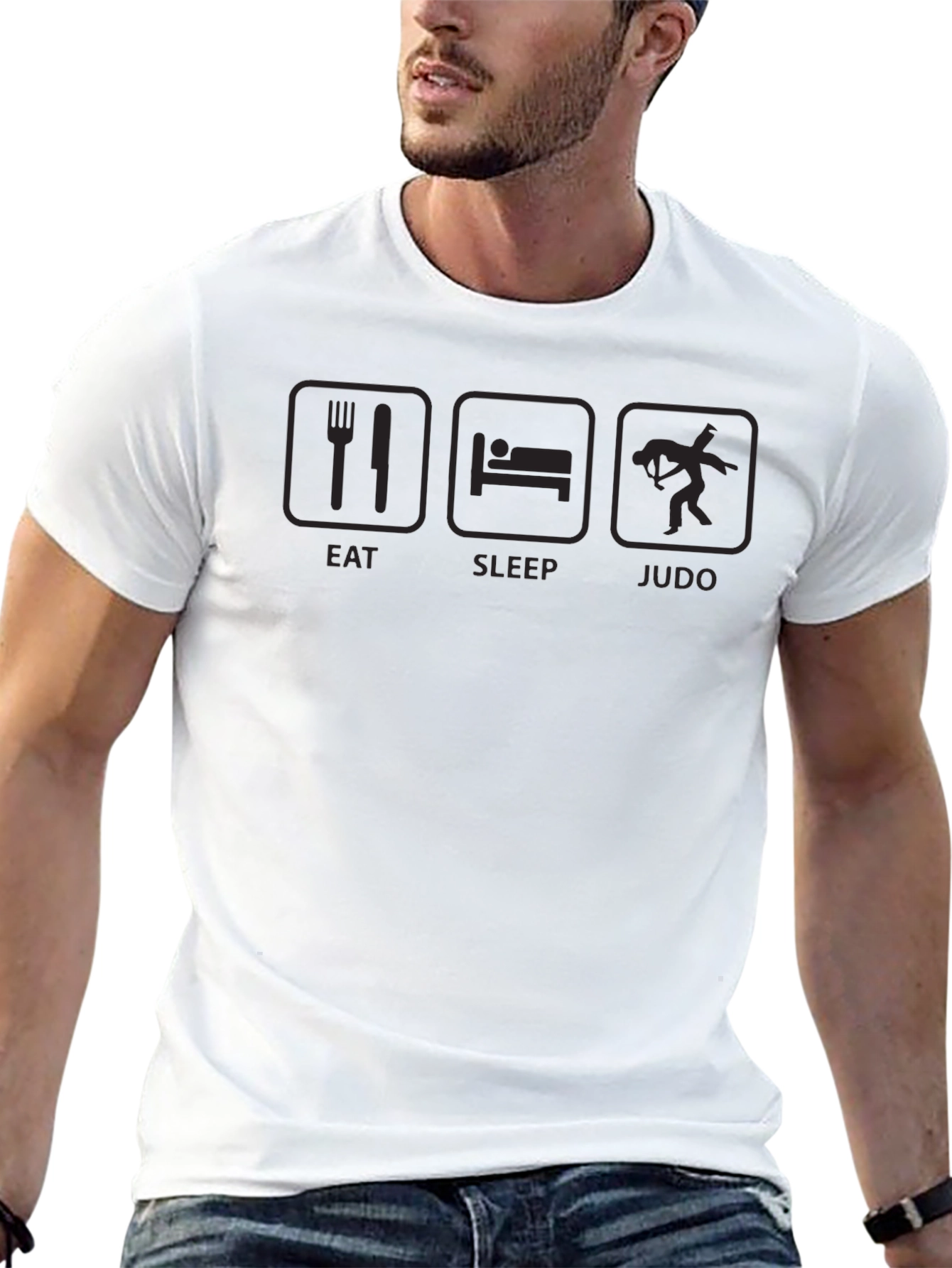 Eat Sleep Judo T-Shirt -  Black Cotton Graphic Tee