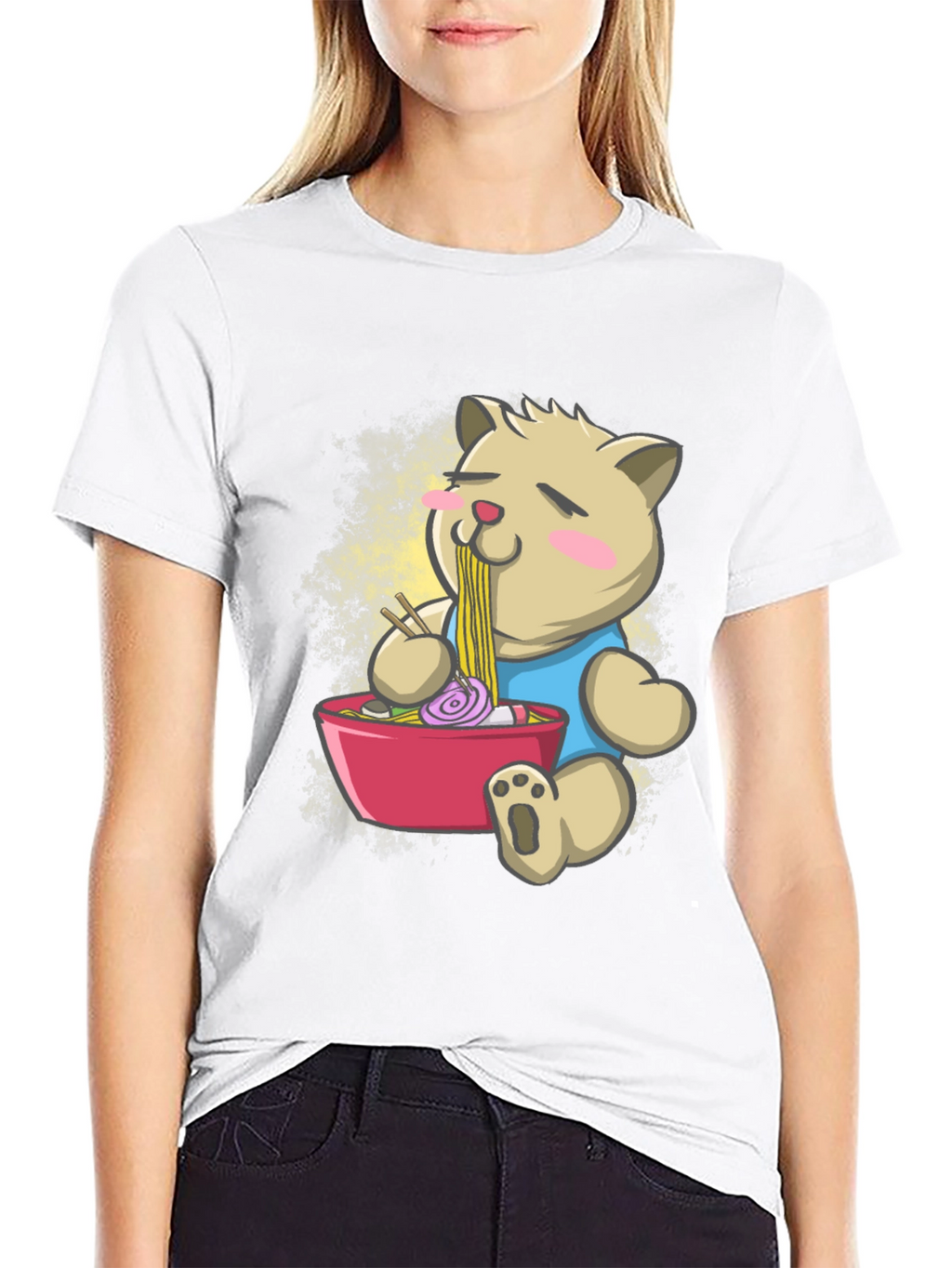 Cute Ramen Bear Black T-Shirt