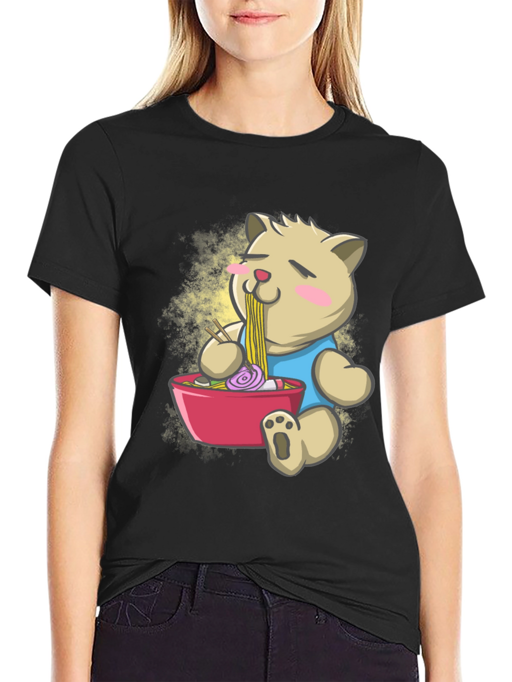 Cute Ramen Bear Black T-Shirt