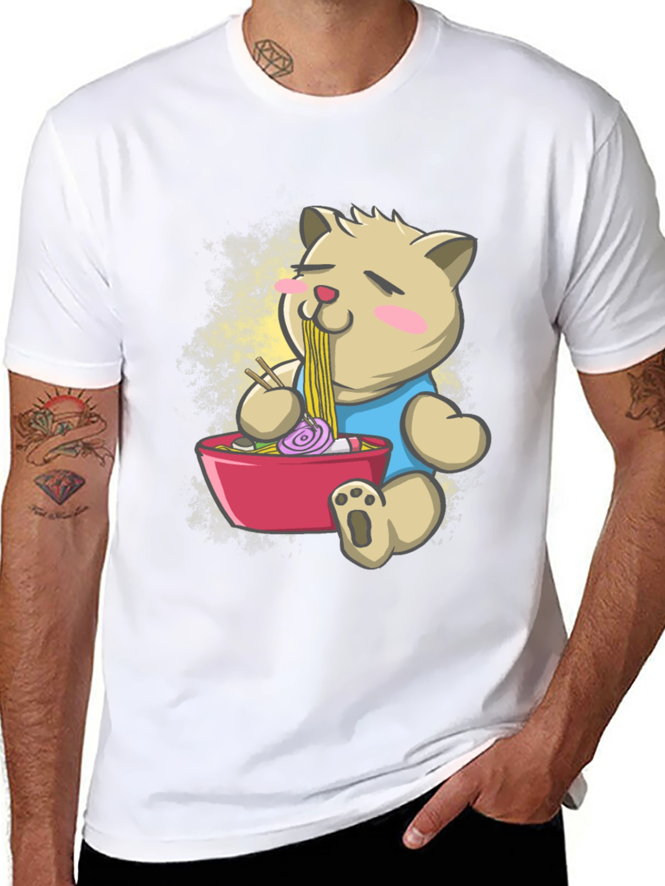 Cute Ramen Bear Black T-Shirt