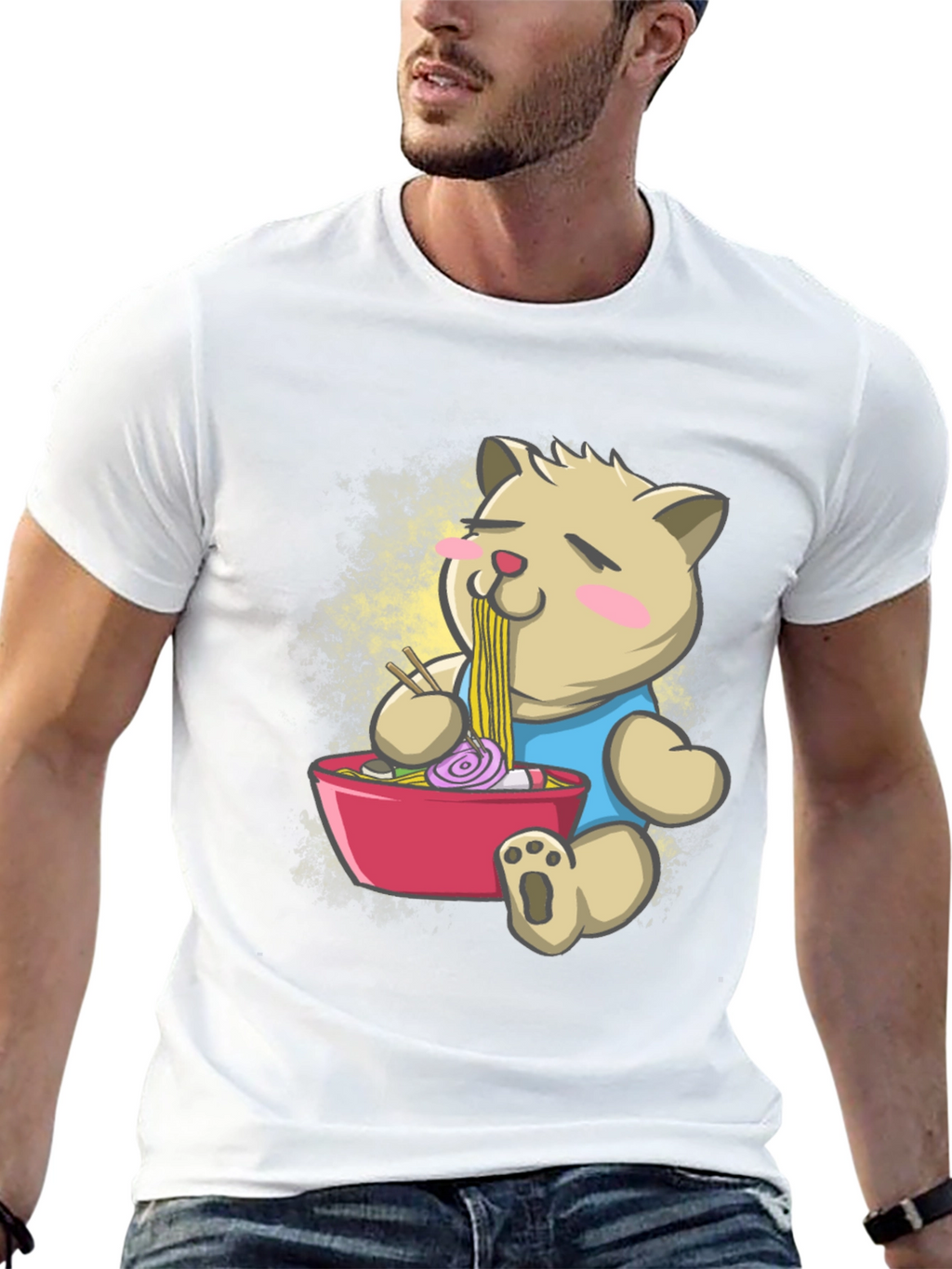 Cute Ramen Bear Black T-Shirt