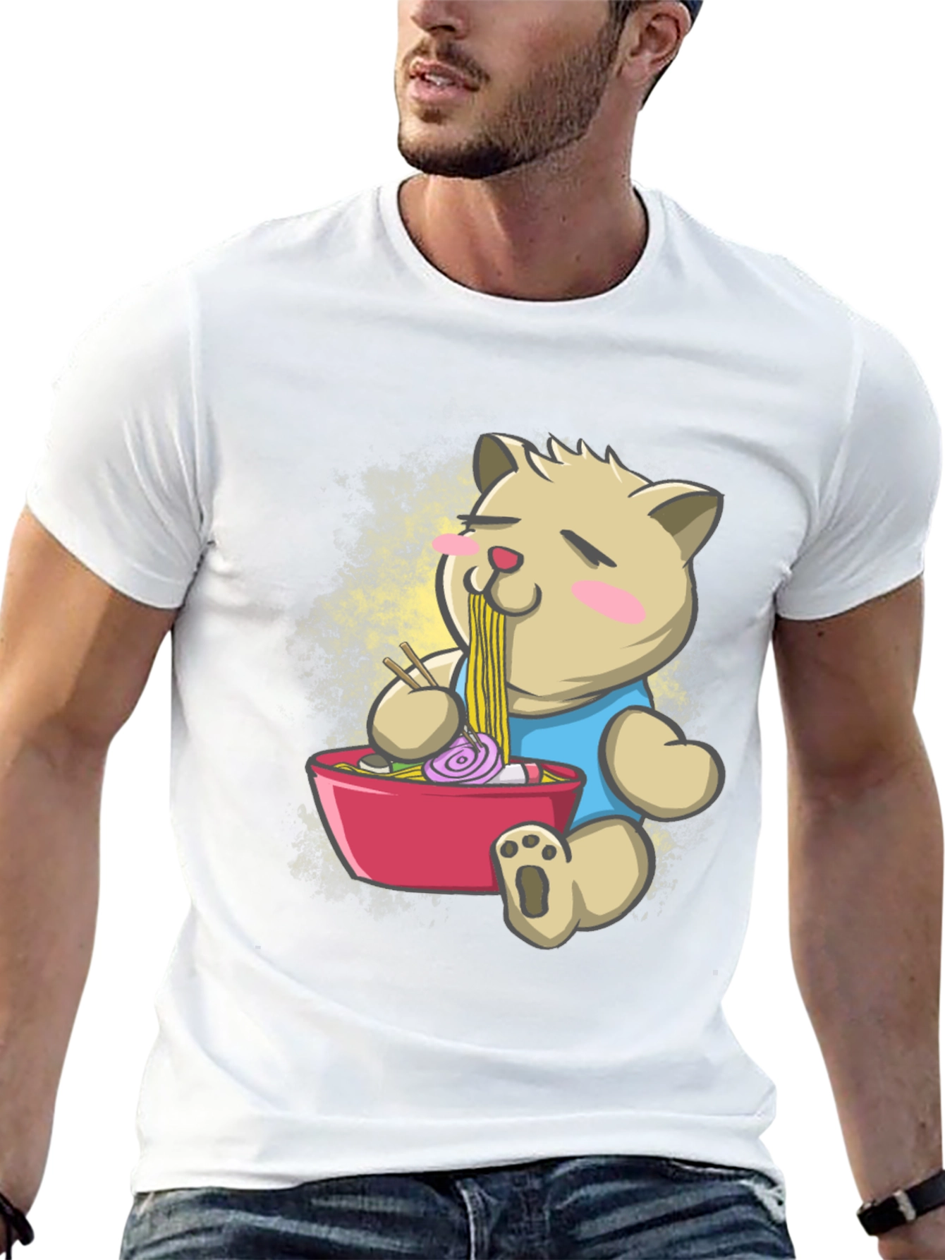 Cute Ramen Bear Black T-Shirt