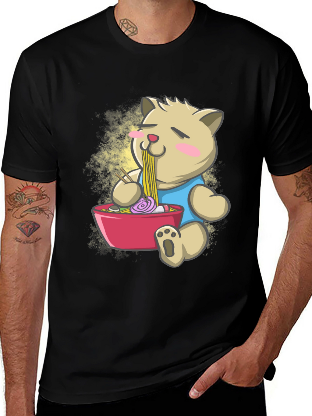 Cute Ramen Bear Black T-Shirt