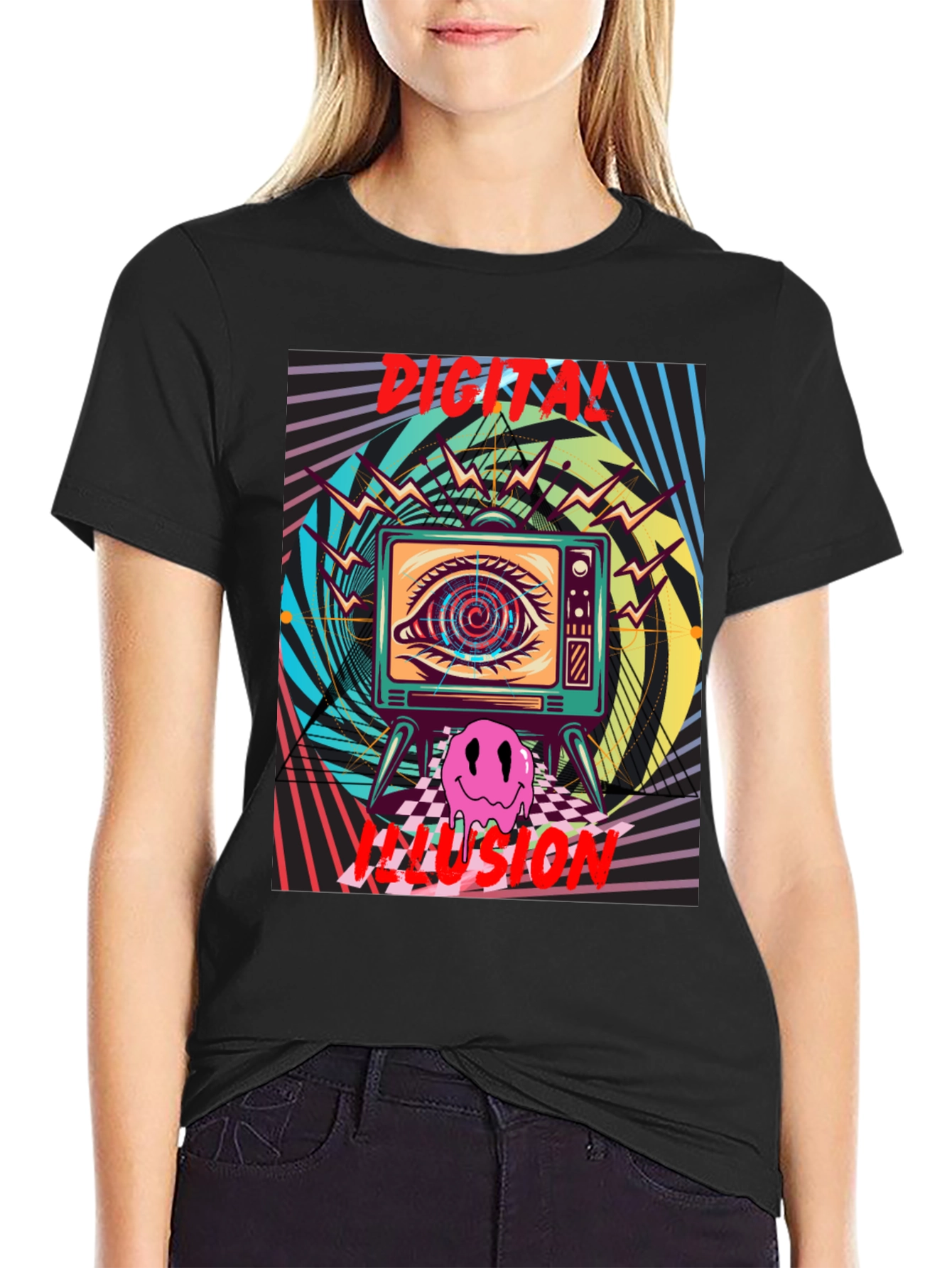 Digital Illusion Graphic Tee - Retro Psychedelic Shirt