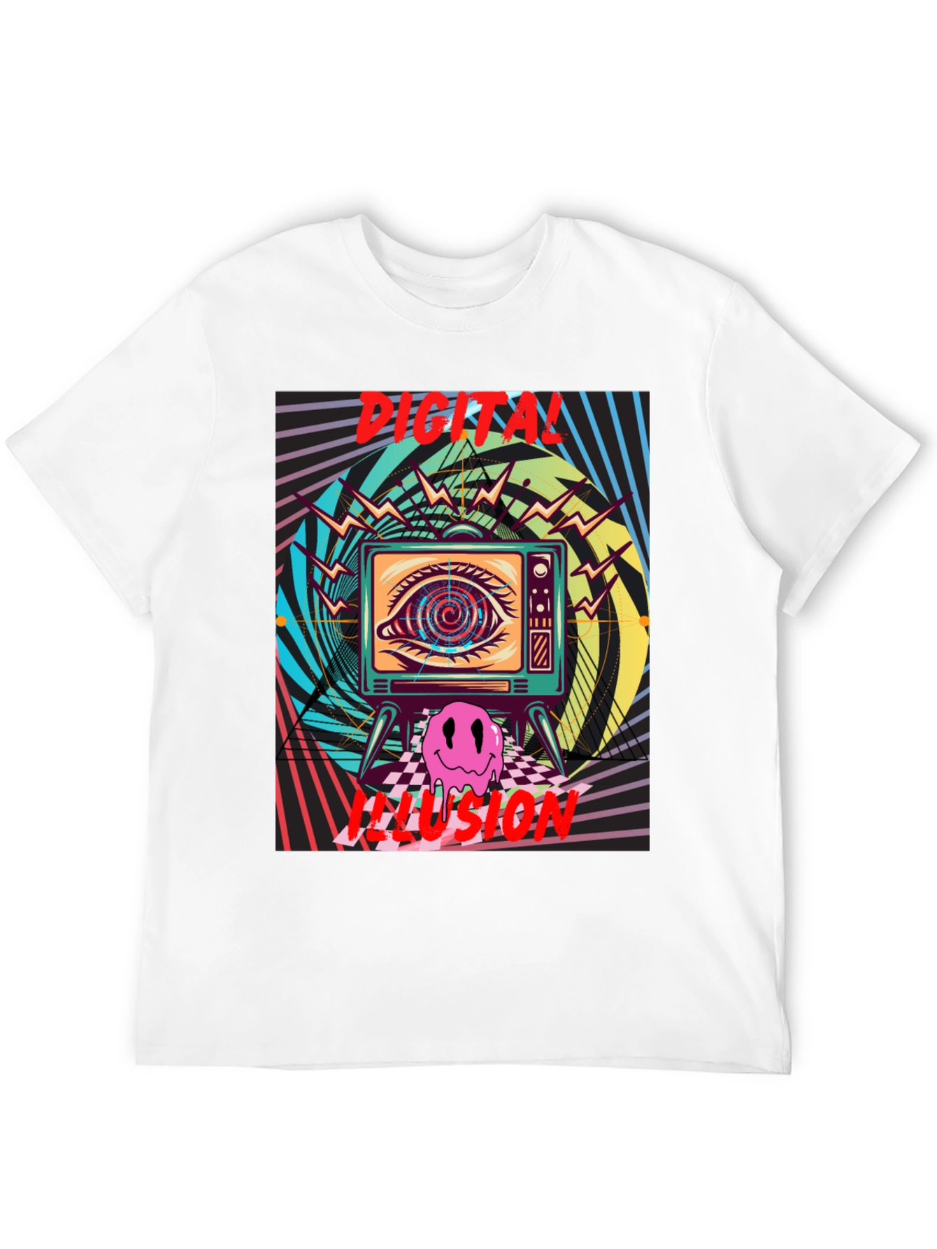 Digital Illusion Graphic Tee - Retro Psychedelic Shirt