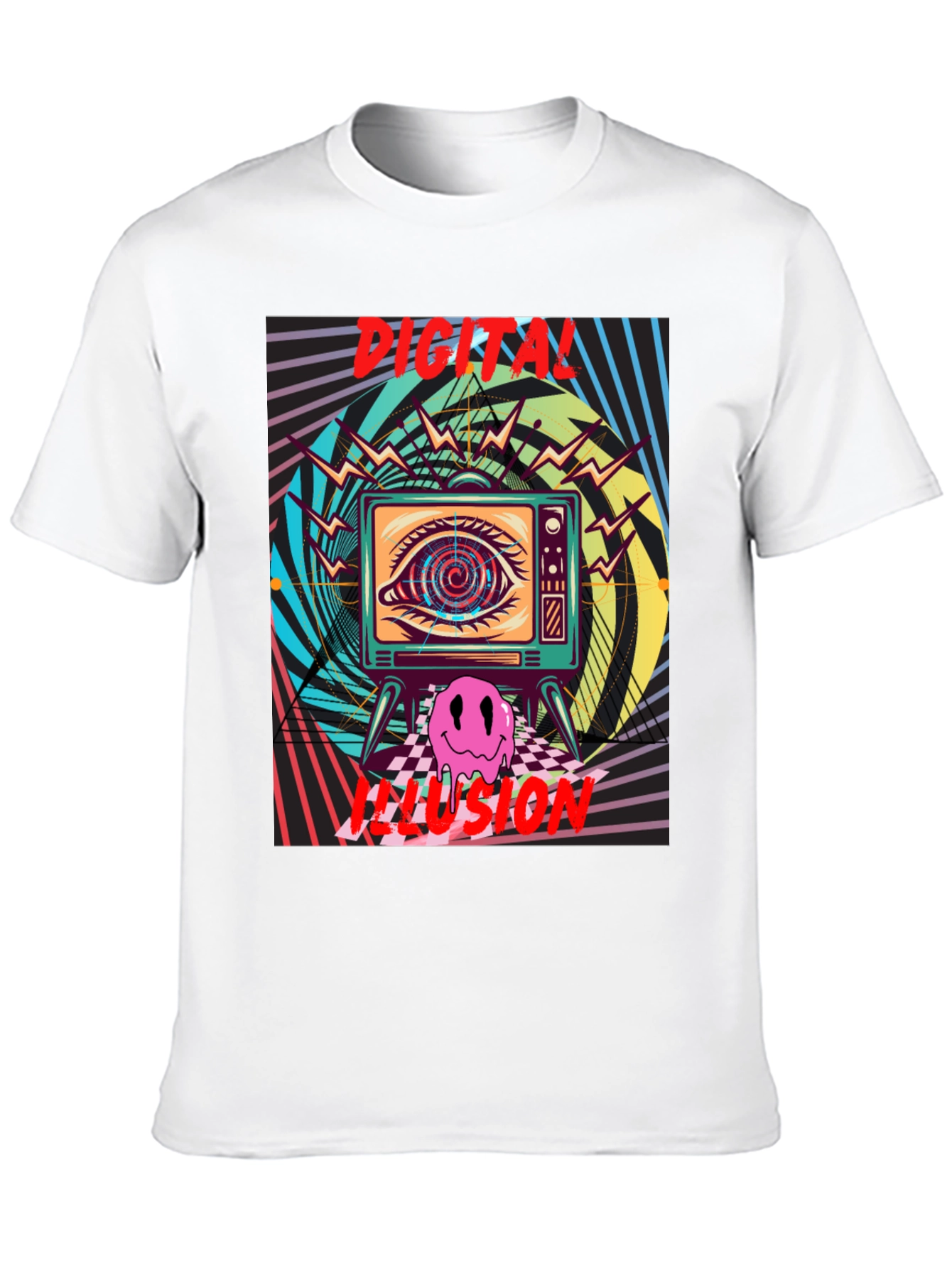 Digital Illusion Graphic Tee - Retro Psychedelic Shirt