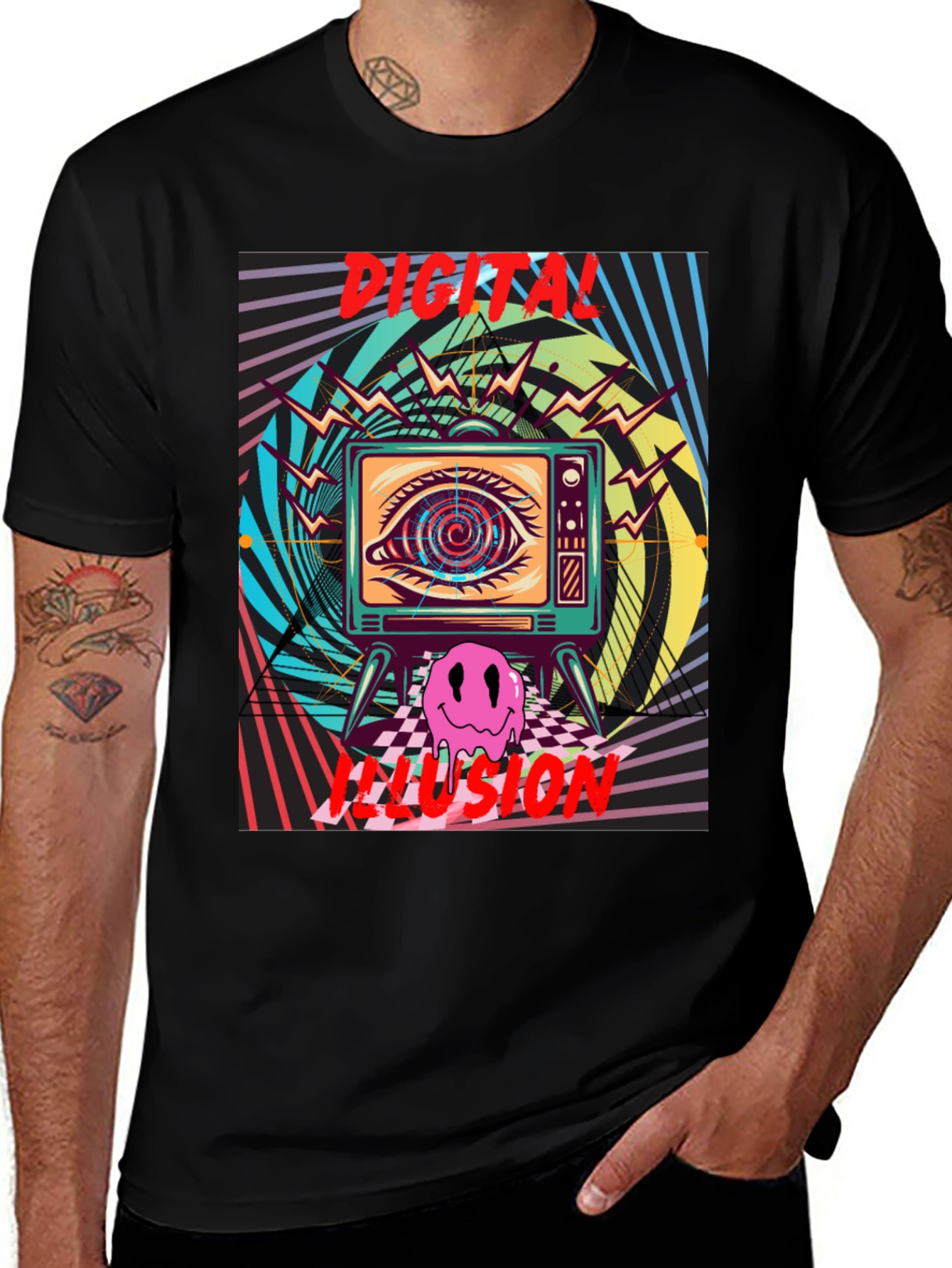 Digital Illusion Graphic Tee - Retro Psychedelic Shirt