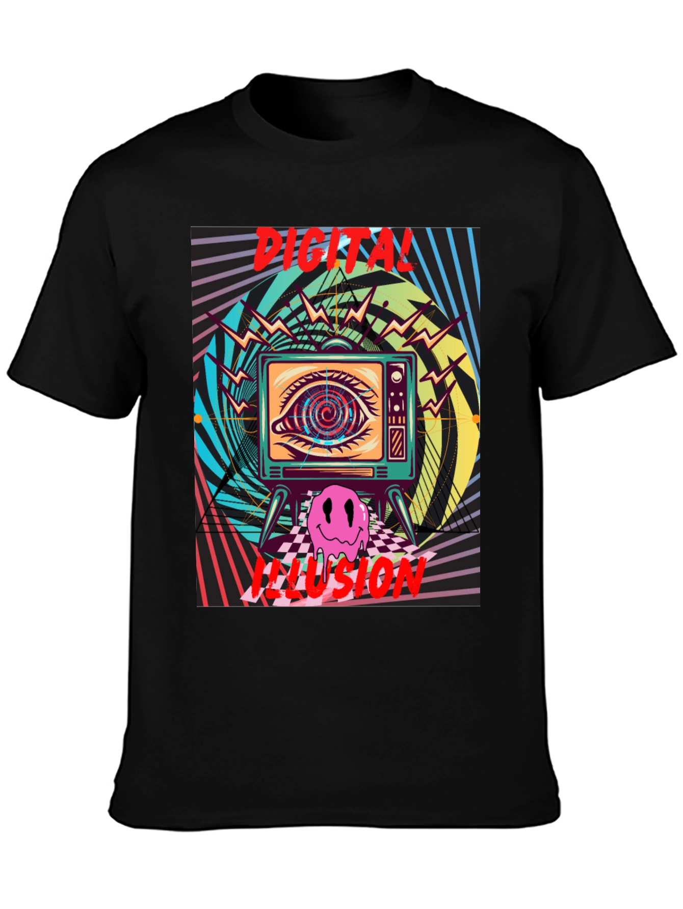 Digital Illusion Graphic Tee - Retro Psychedelic Shirt