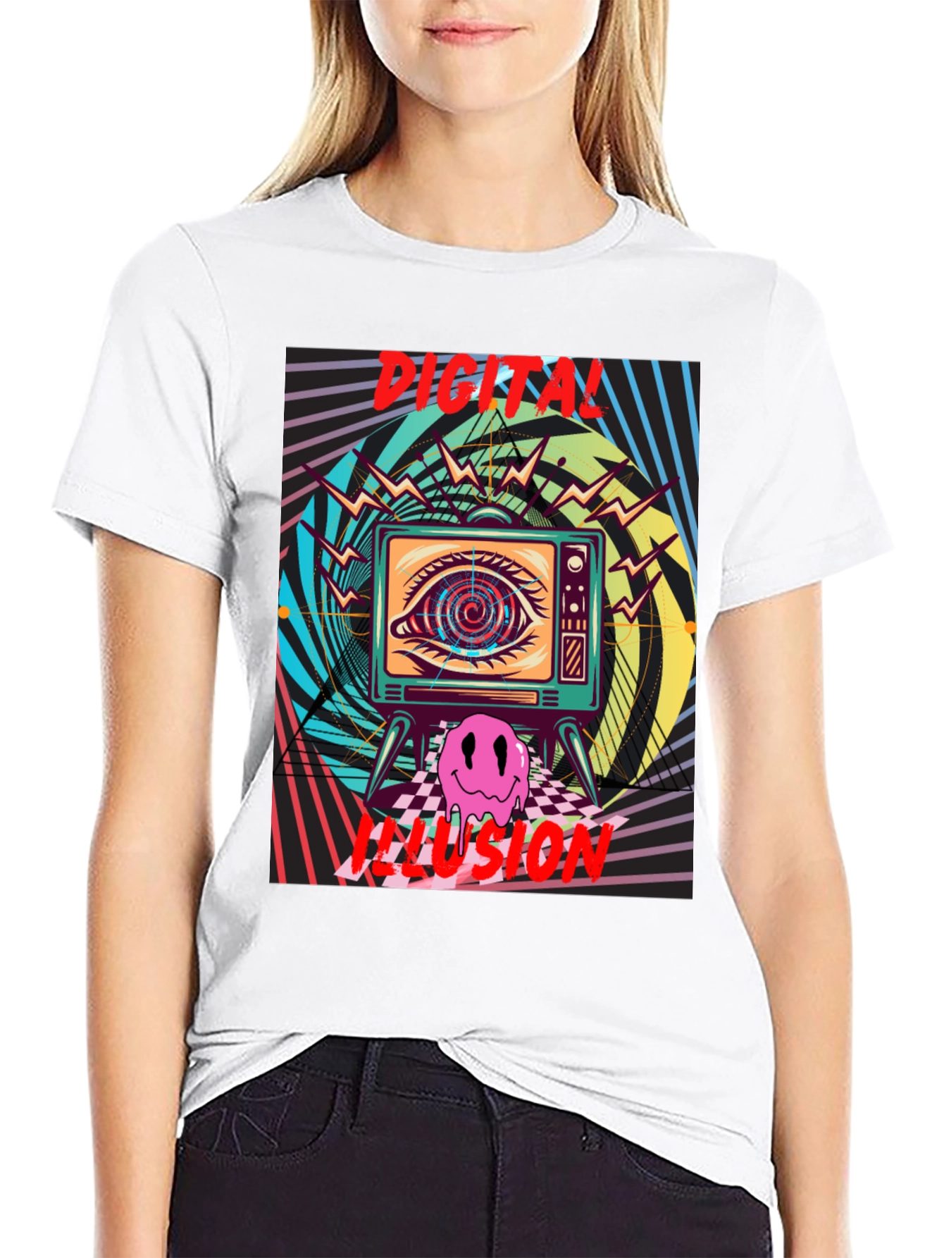 Digital Illusion Graphic Tee - Retro Psychedelic Shirt