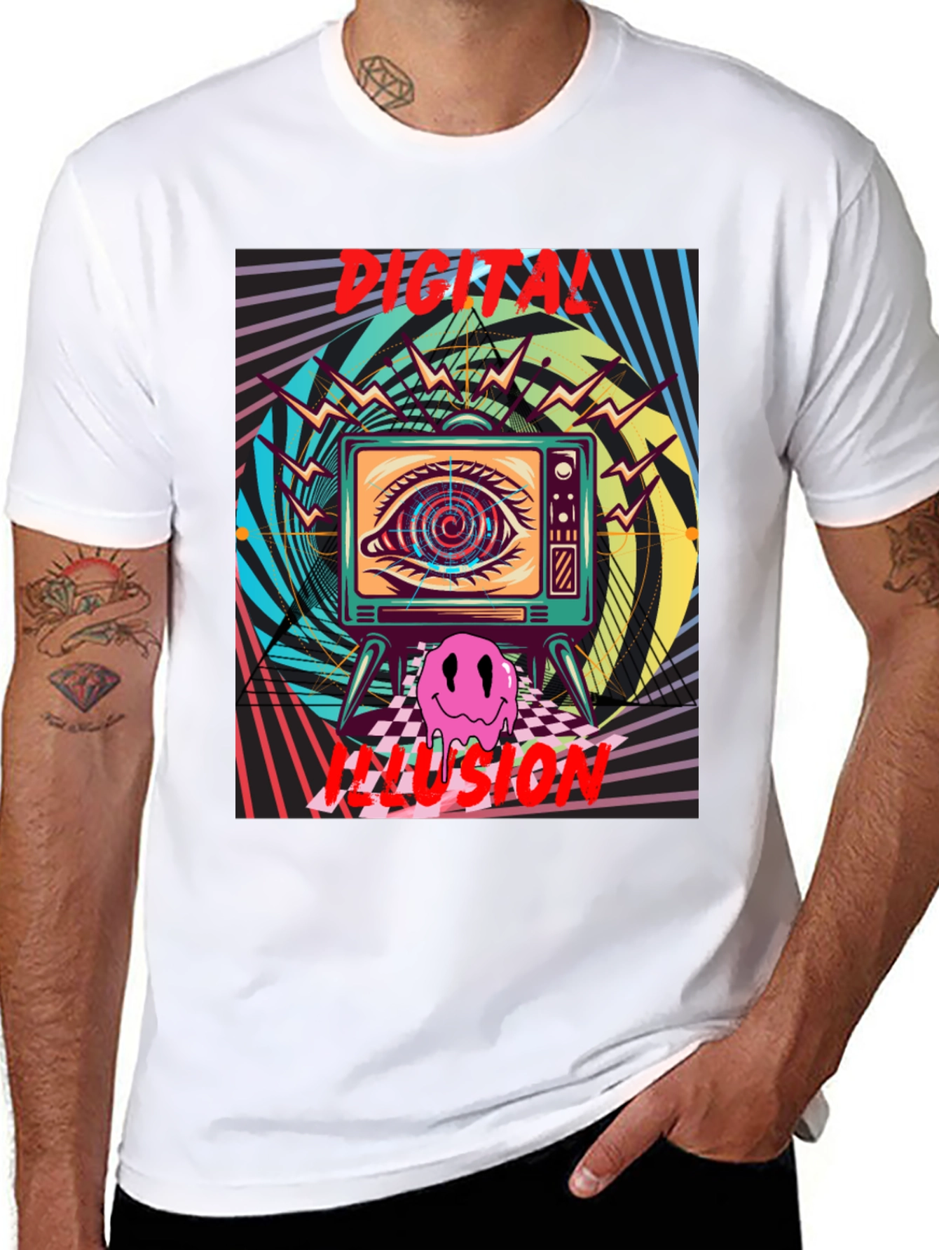 Digital Illusion Graphic Tee - Retro Psychedelic Shirt