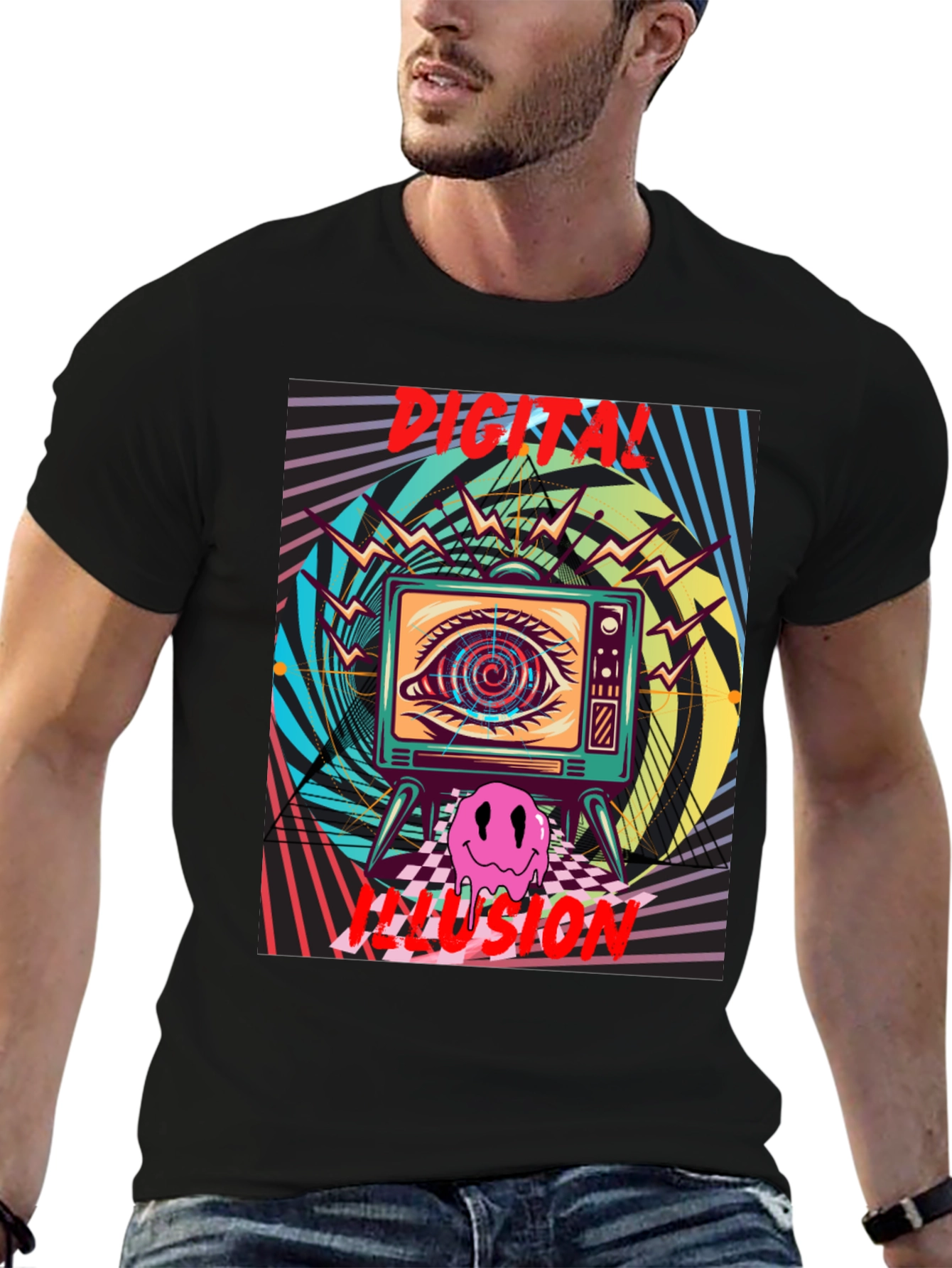 Digital Illusion Graphic Tee - Retro Psychedelic Shirt