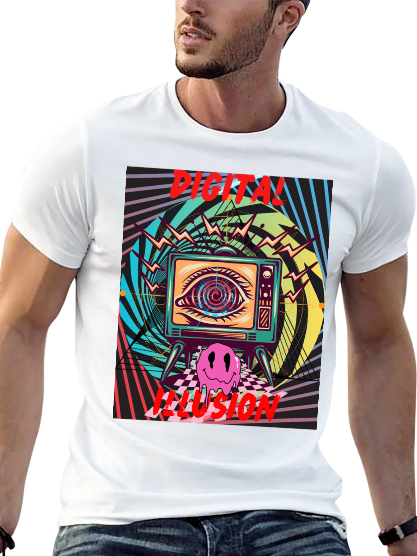 Digital Illusion Graphic Tee - Retro Psychedelic Shirt