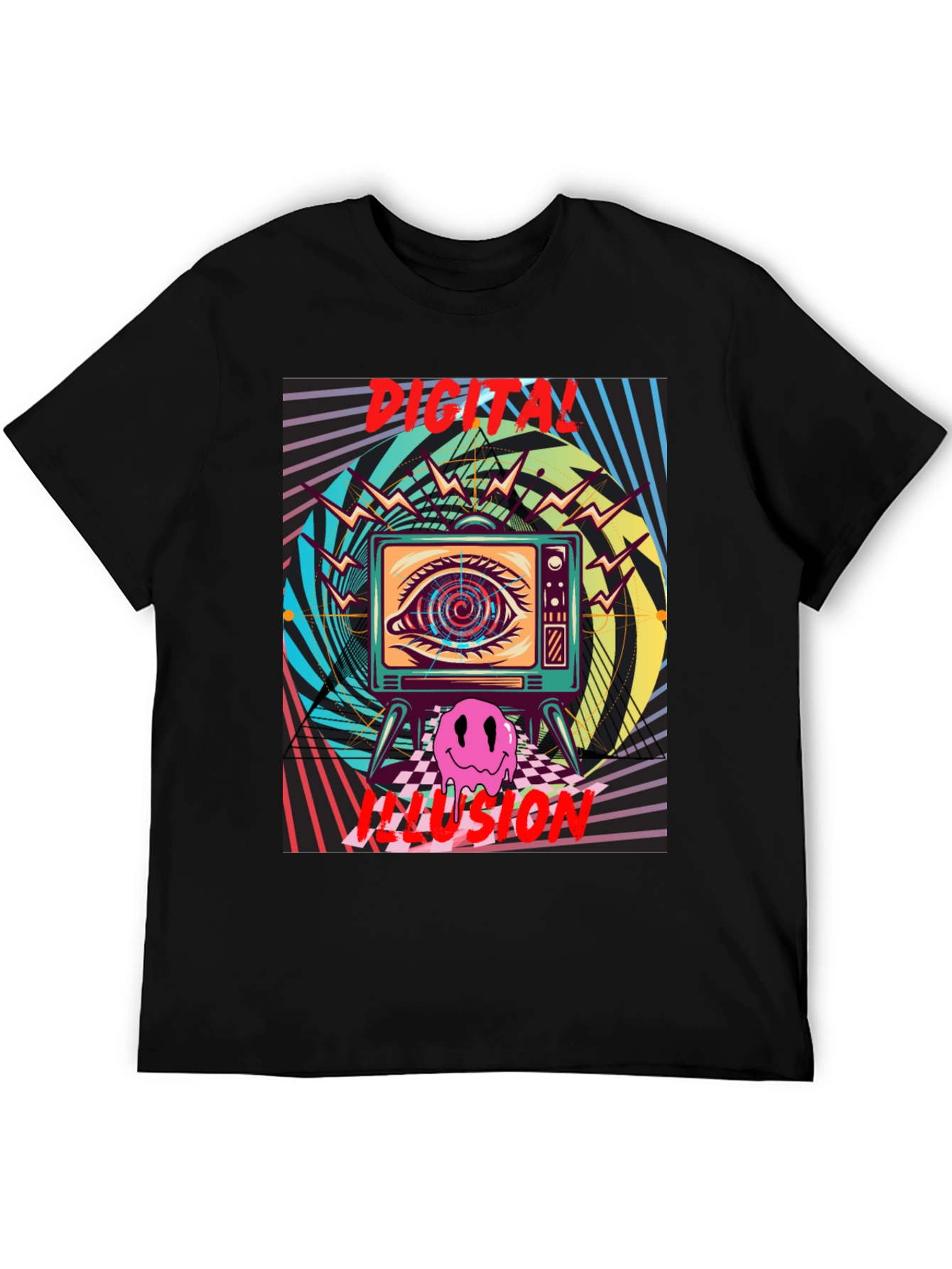 Digital Illusion Graphic Tee - Retro Psychedelic Shirt