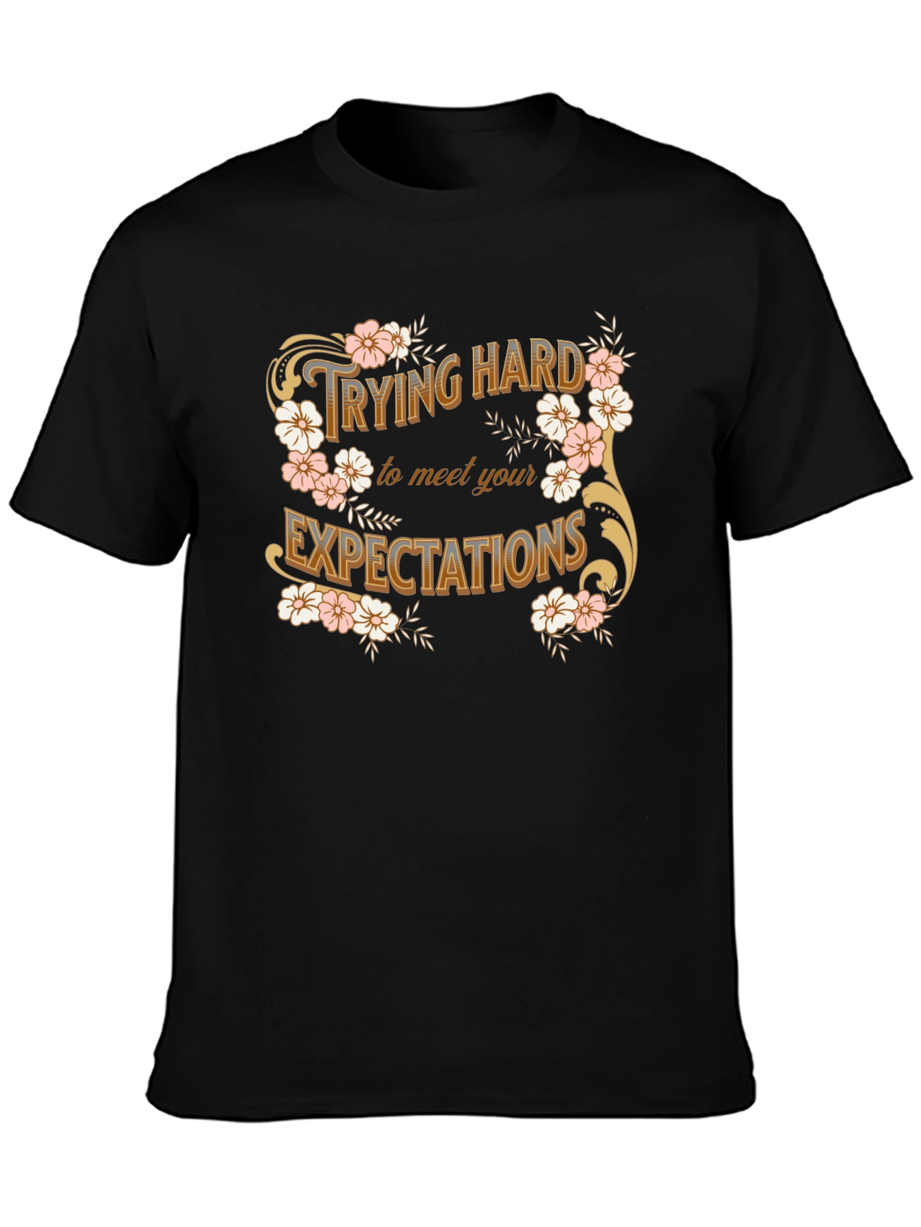 Trying Hard Floral Graphic Tee - Black
