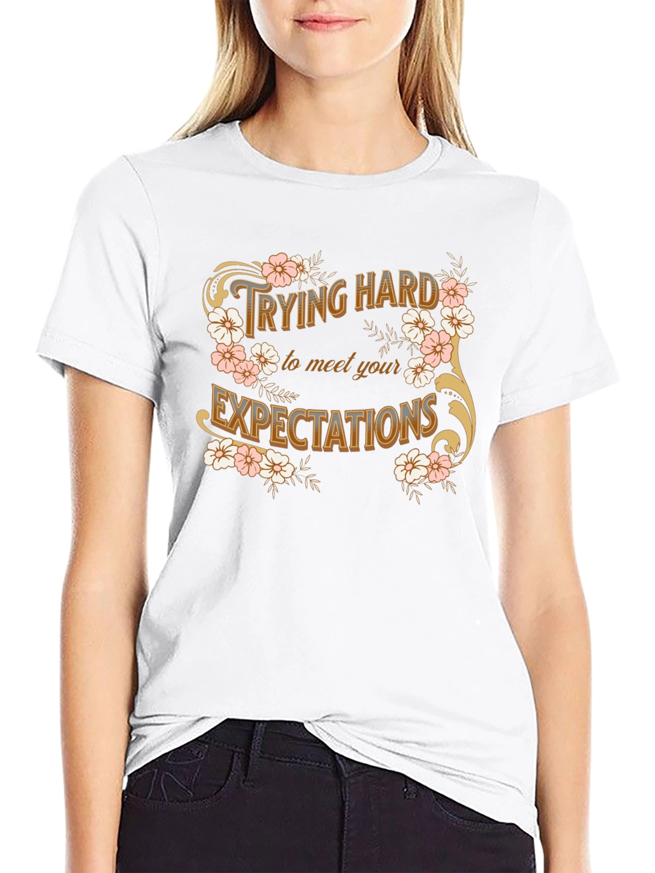 Trying Hard Floral Graphic Tee - Black