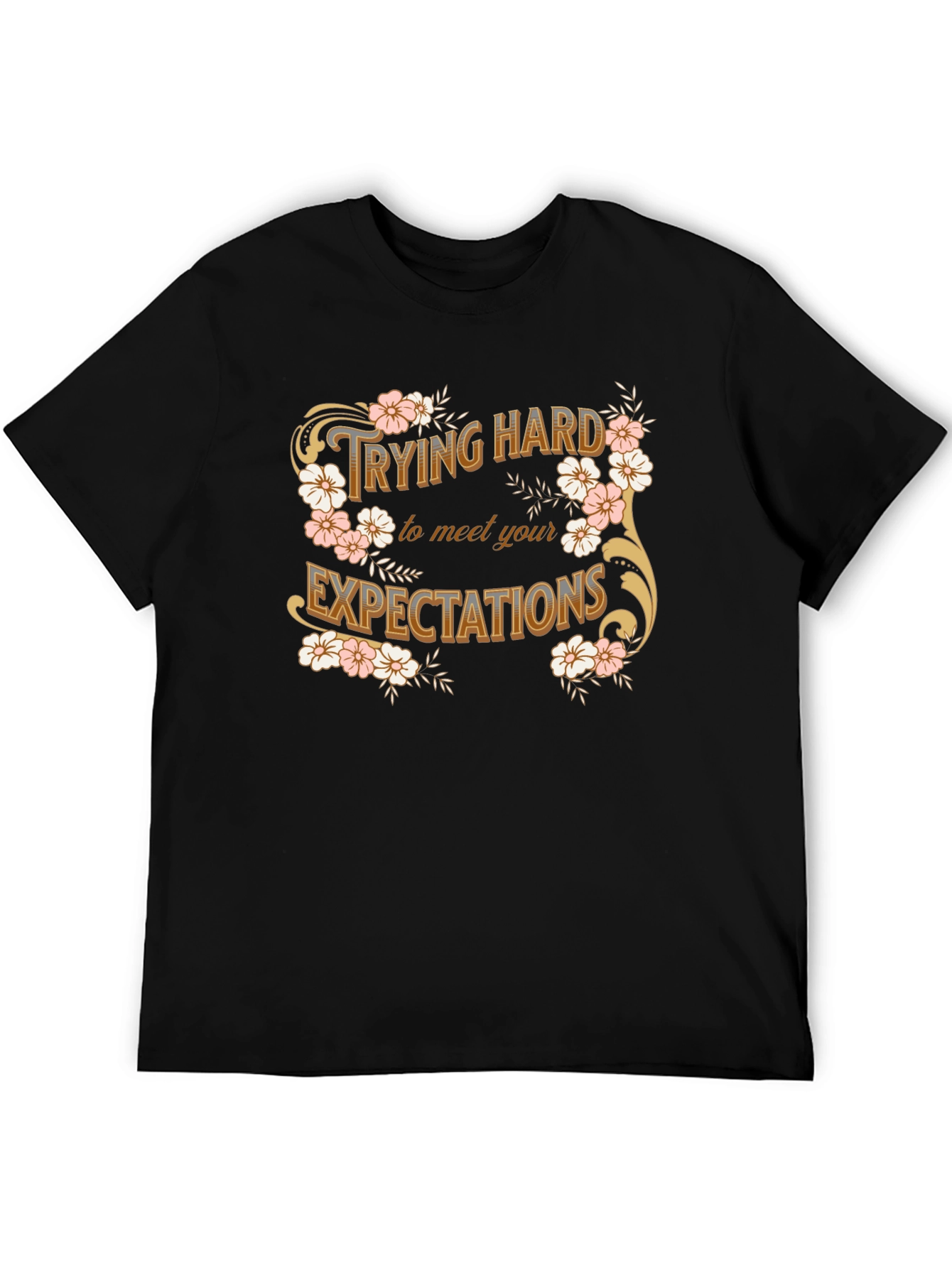Trying Hard Floral Graphic Tee - Black