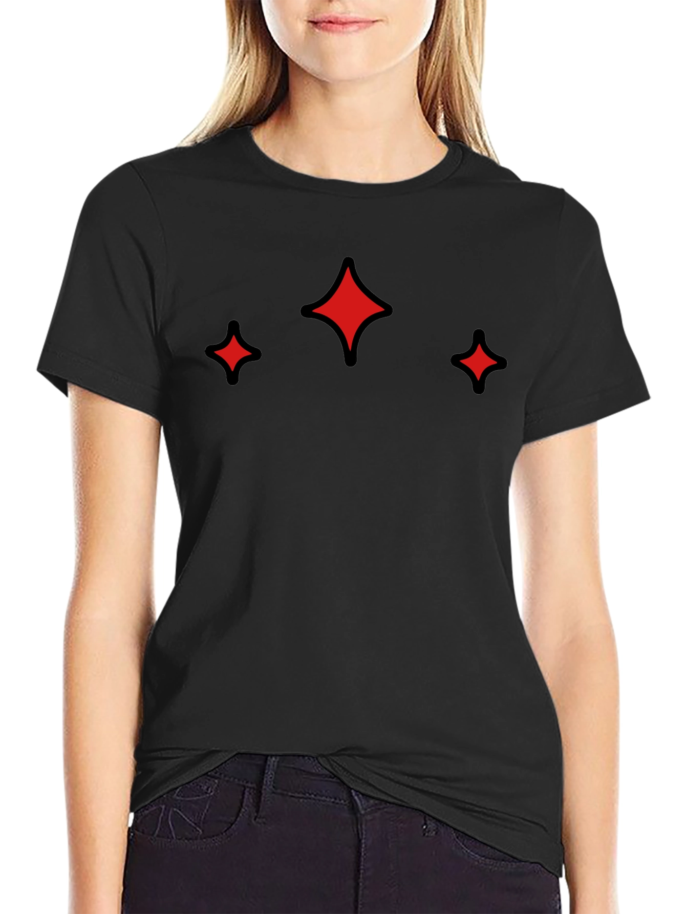 Modern Black Tee with Red Sparkle Design