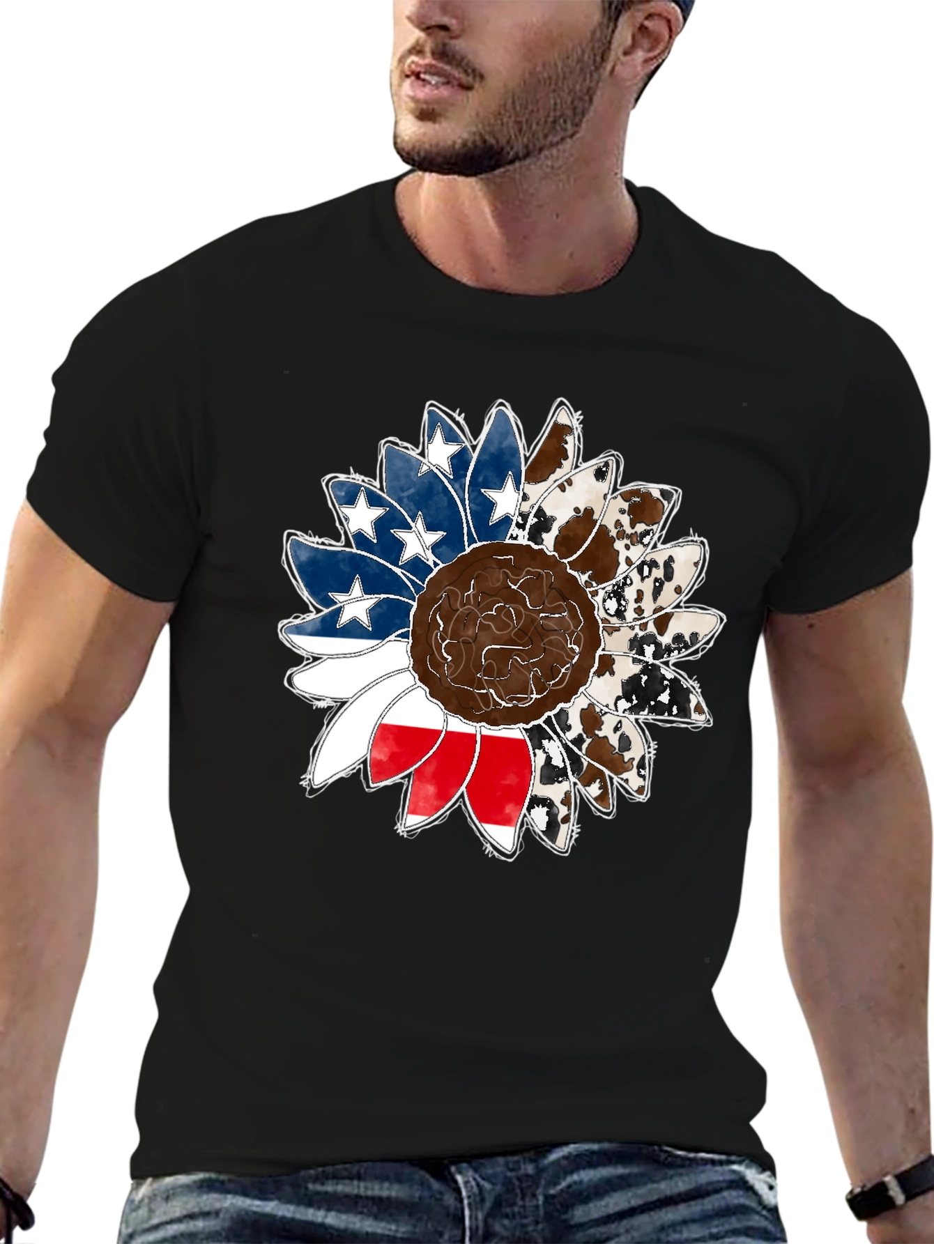 American Flag Sunflower Graphic Tee