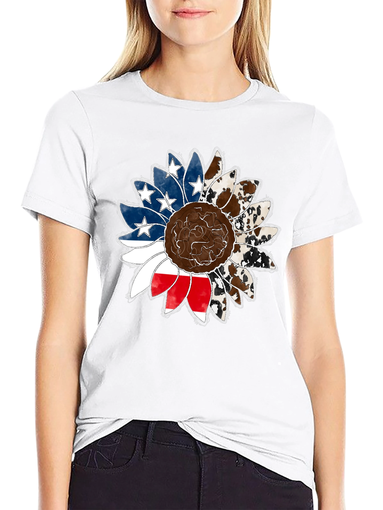 American Flag Sunflower Graphic Tee