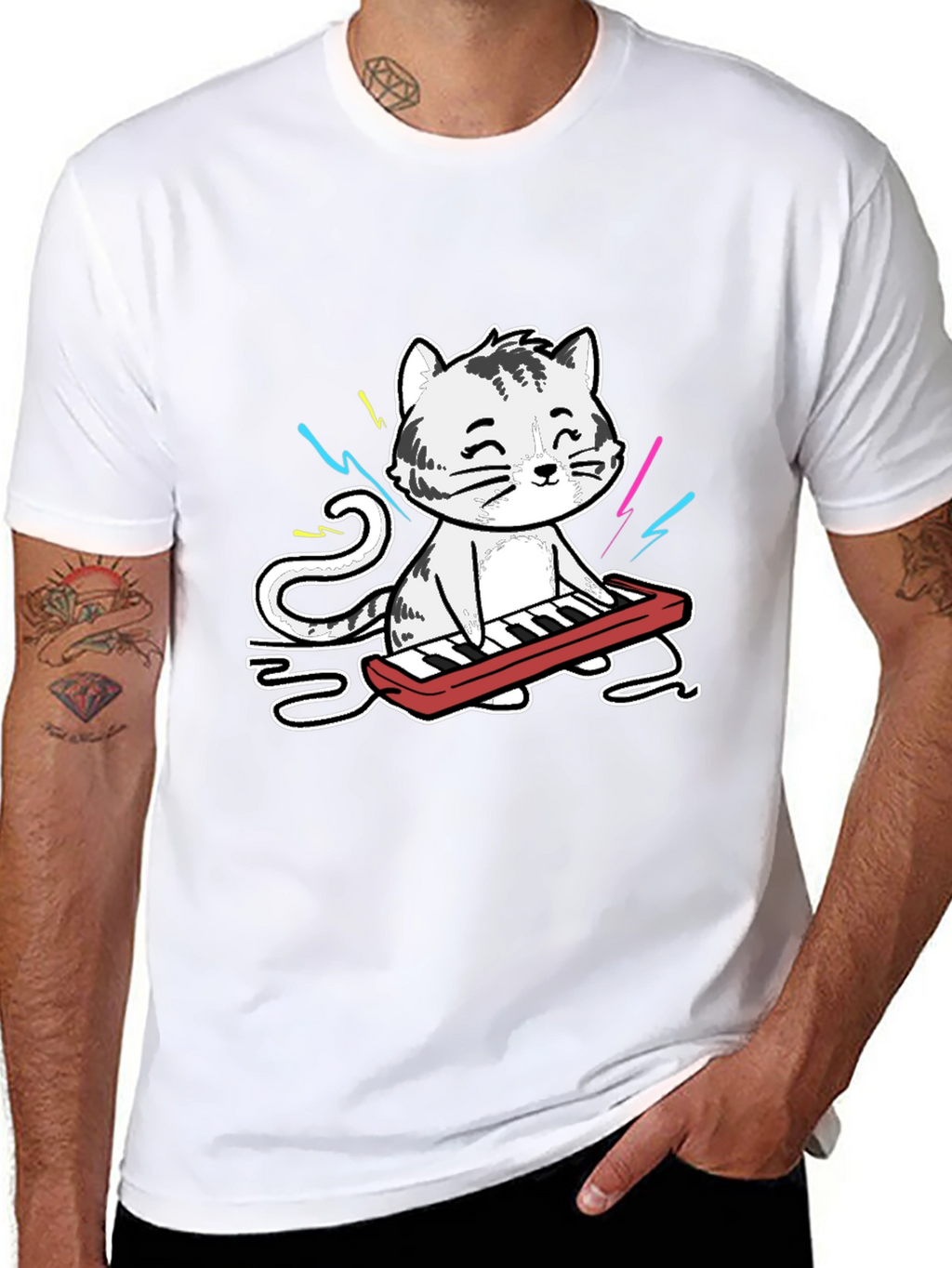 Cool Cat Keyboardist Graphic T-Shirt