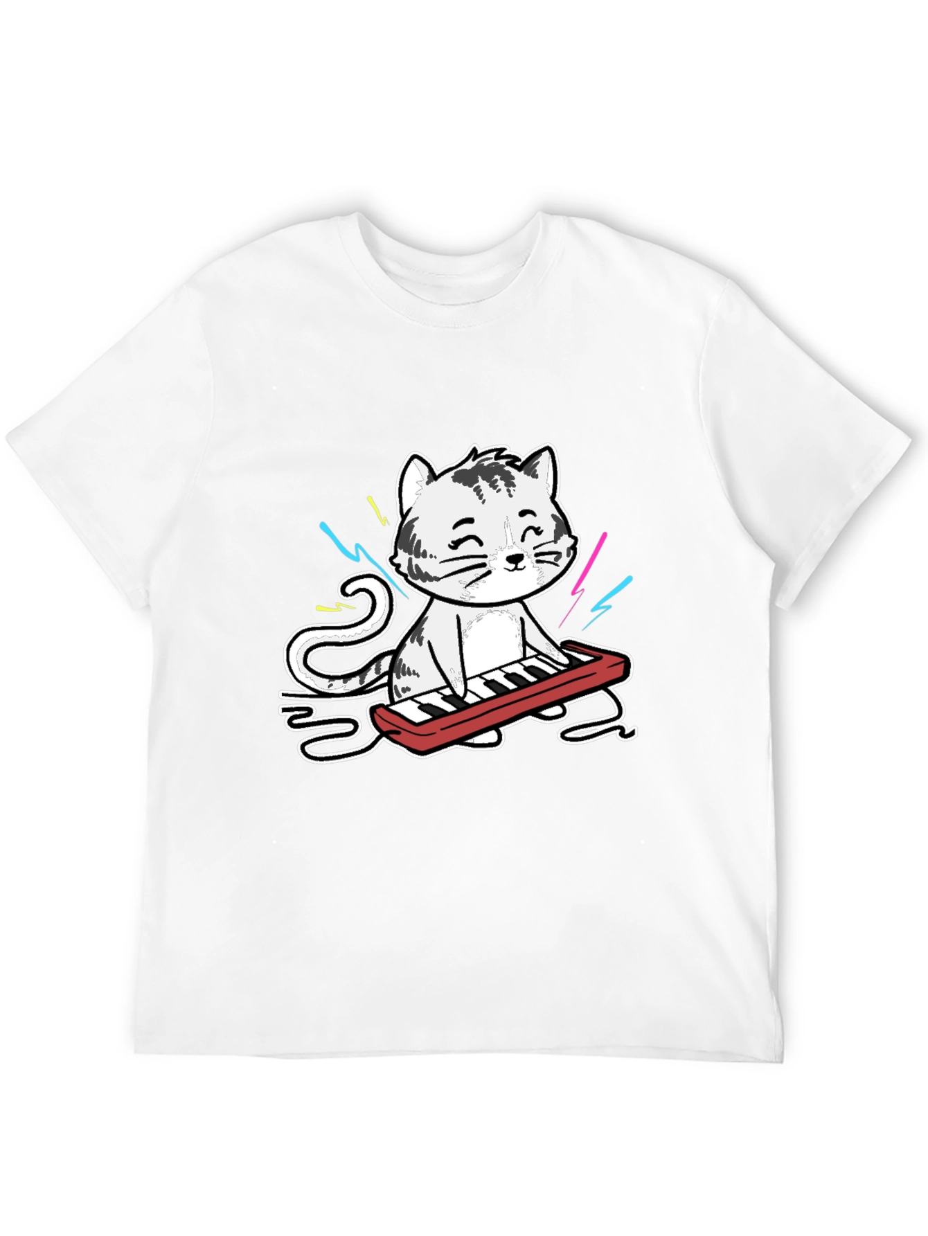 Cool Cat Keyboardist Graphic T-Shirt