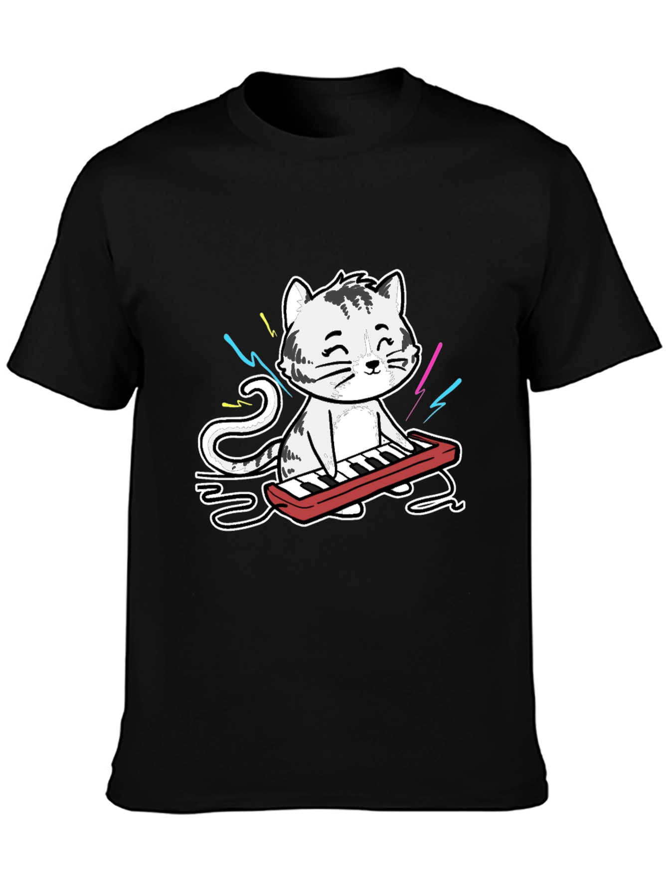 Cool Cat Keyboardist Graphic T-Shirt