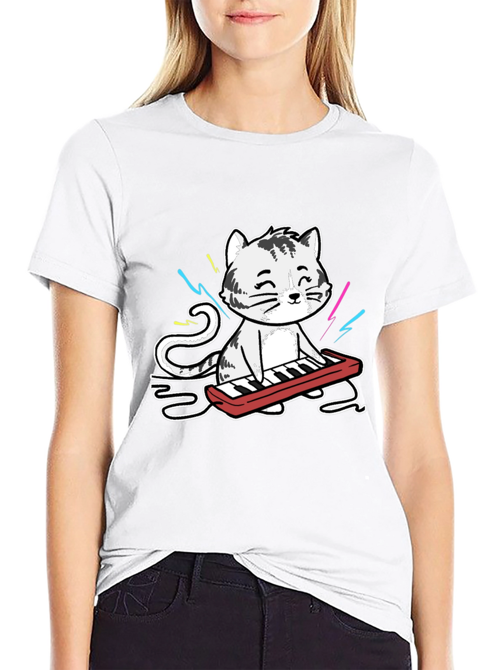 Cool Cat Keyboardist Graphic T-Shirt