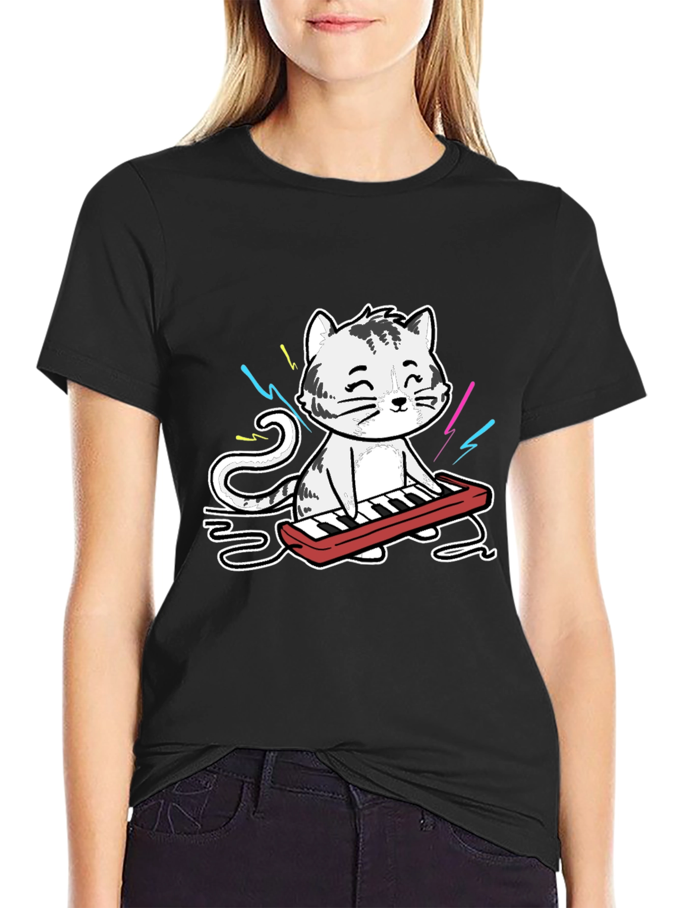 Cool Cat Keyboardist Graphic T-Shirt