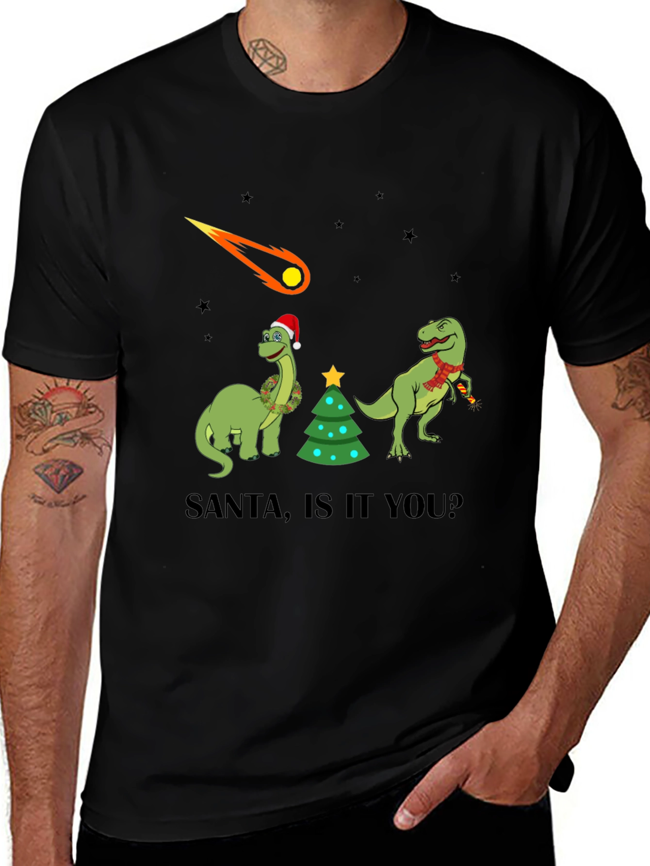 Dinosaur Christmas T-Shirt - Santa Is It You?