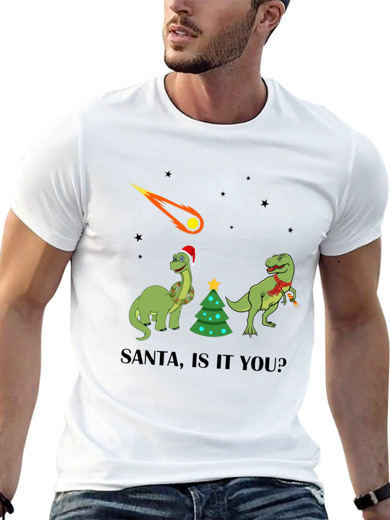 Dinosaur Christmas T-Shirt - Santa Is It You?