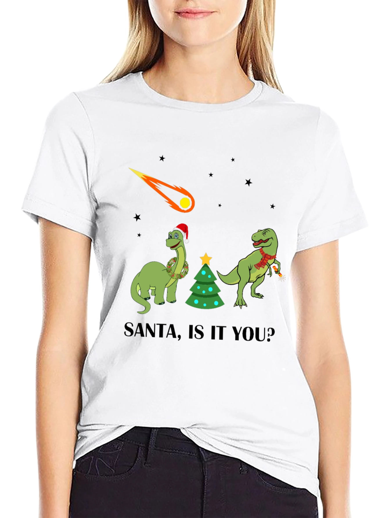 Dinosaur Christmas T-Shirt - Santa Is It You?