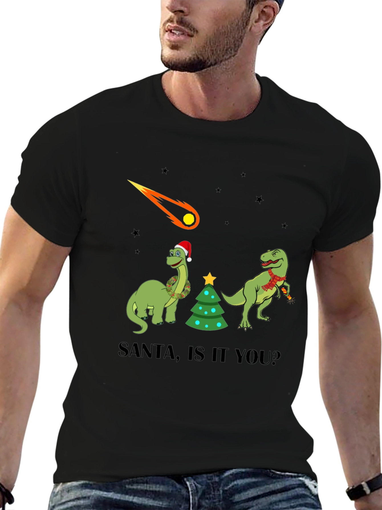 Dinosaur Christmas T-Shirt - Santa Is It You?