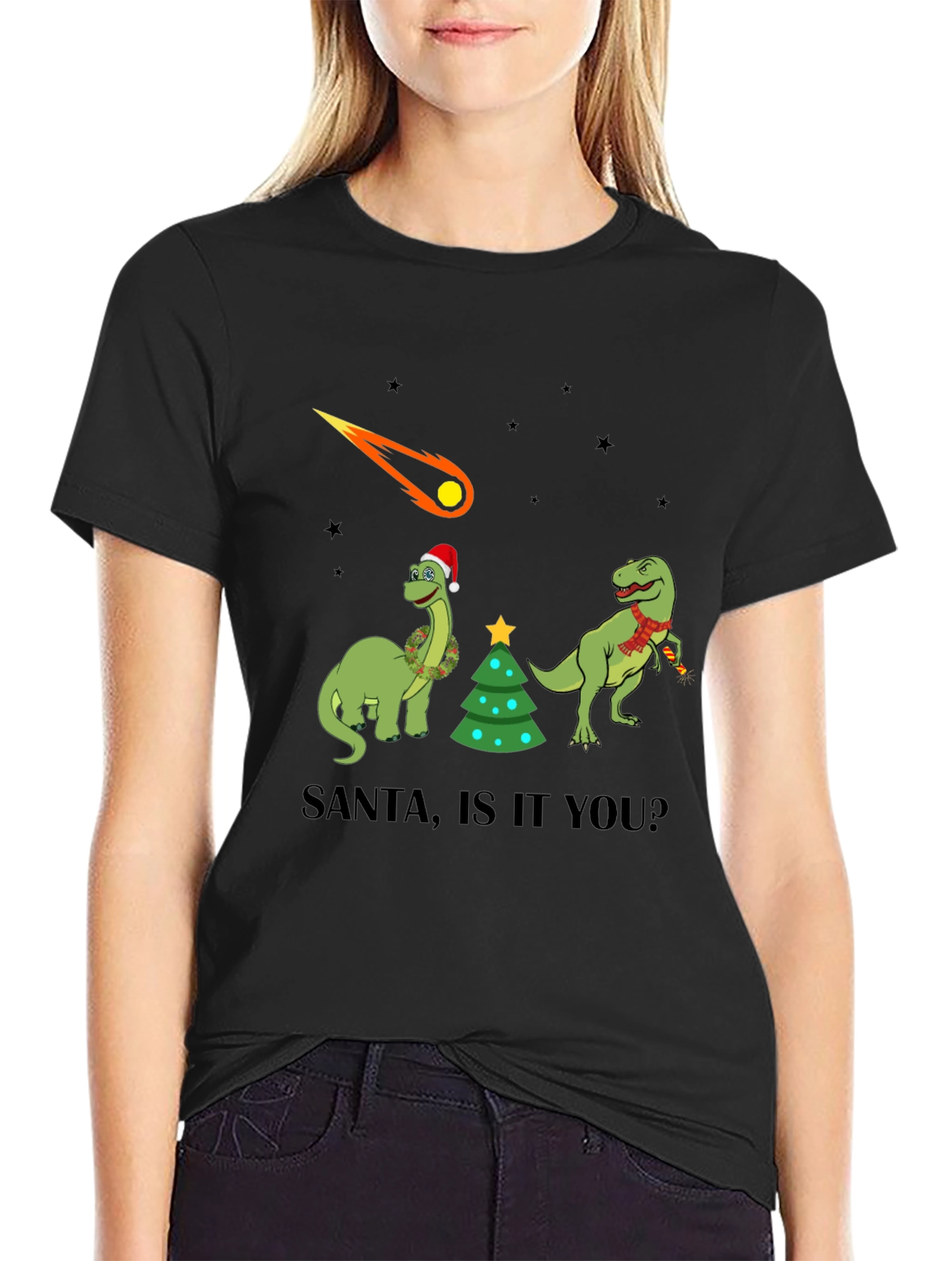 Dinosaur Christmas T-Shirt - Santa Is It You?