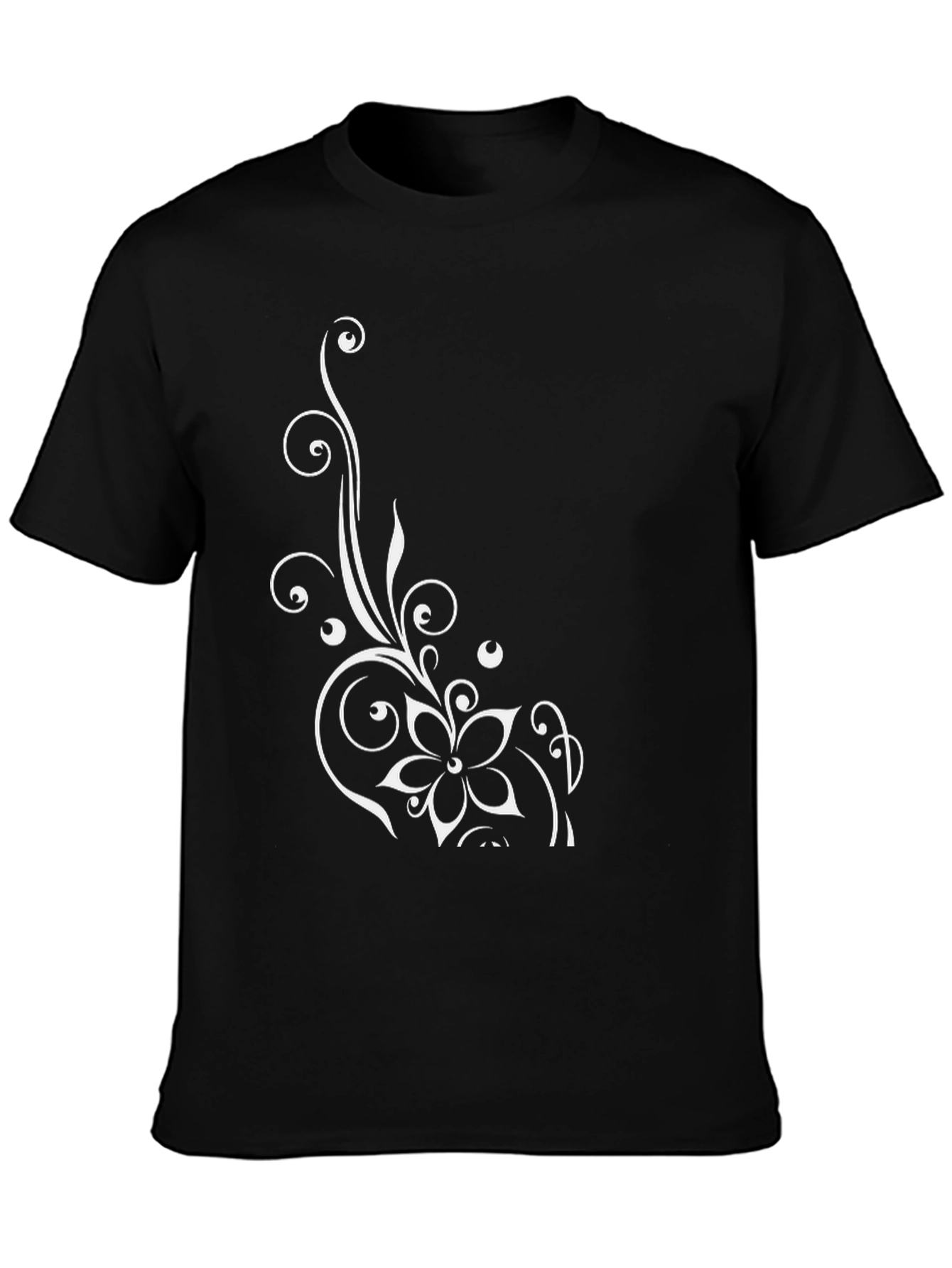 Elegant Floral Design Black T-Shirt for Men