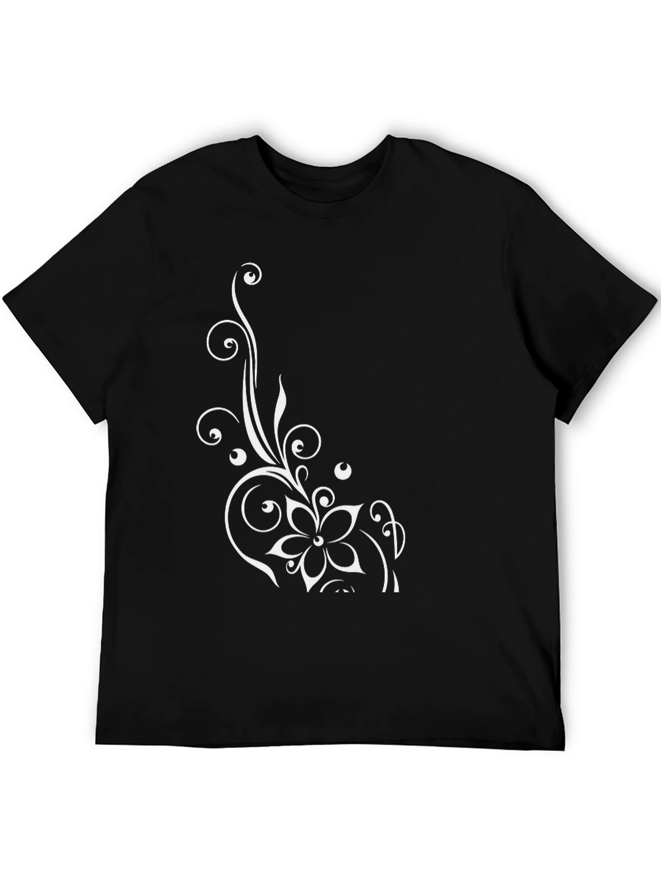 Elegant Floral Design Black T-Shirt for Men