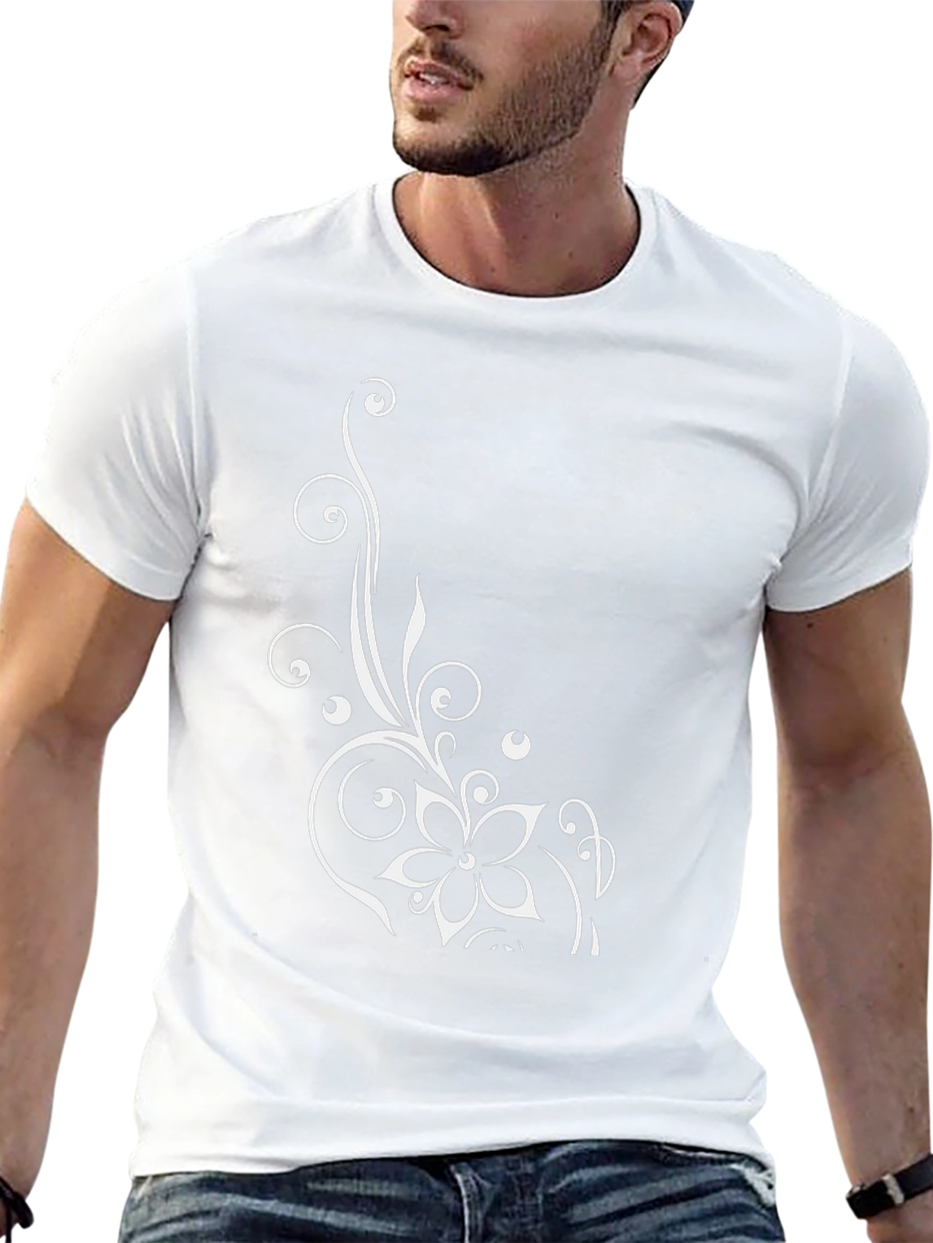 Elegant Floral Design Black T-Shirt for Men