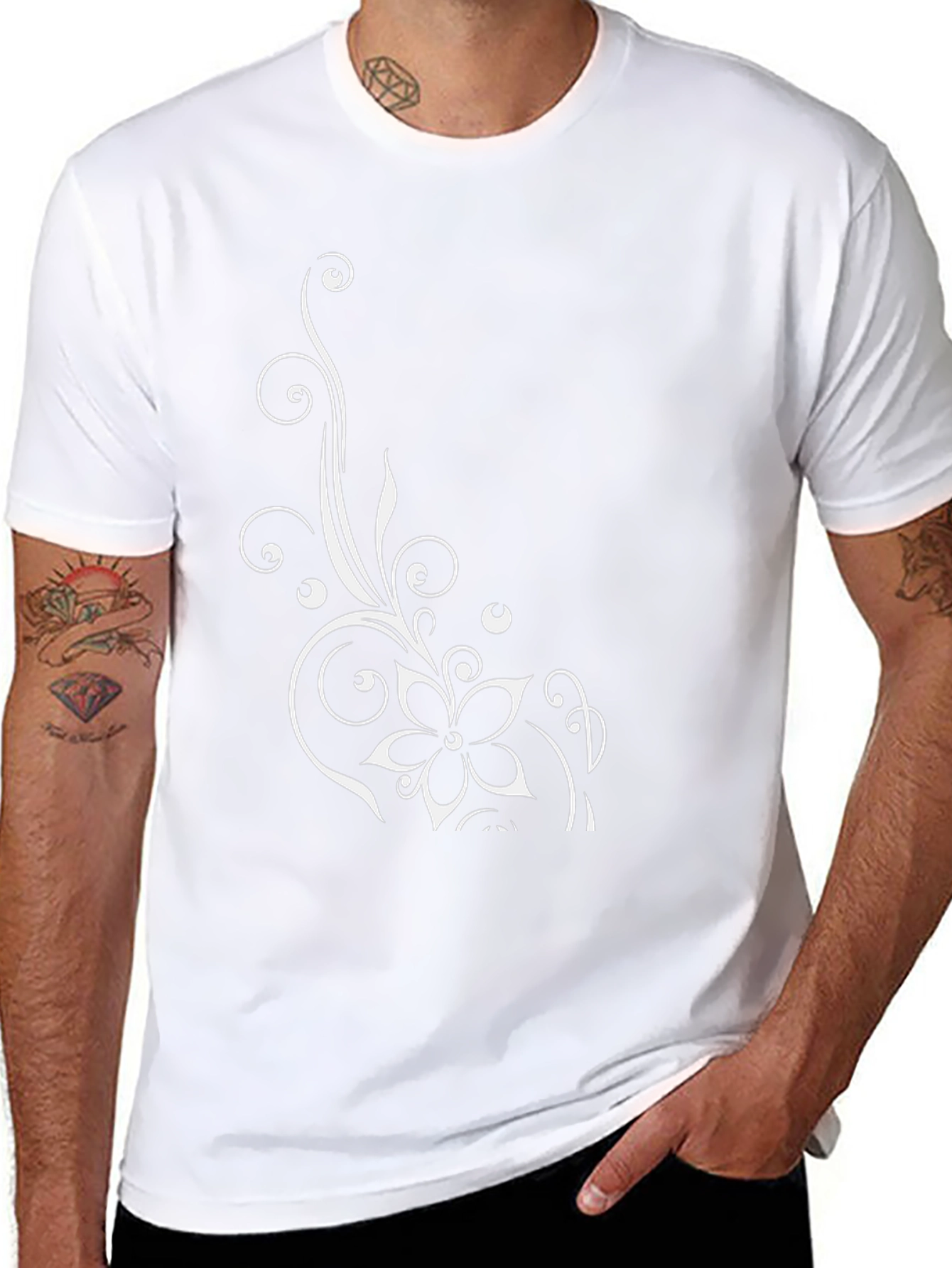 Elegant Floral Design Black T-Shirt for Men