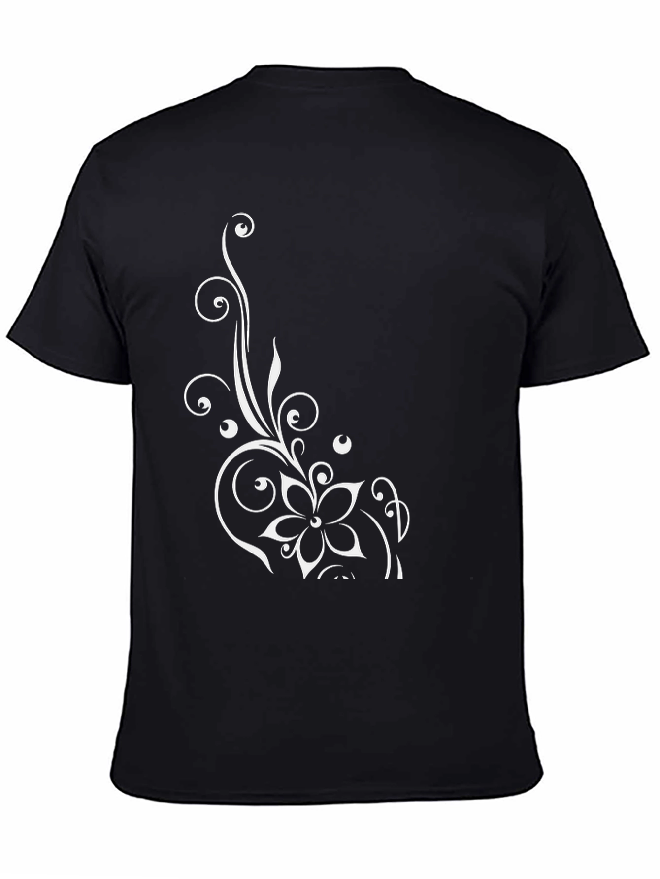 Elegant Floral Design Black T-Shirt for Men