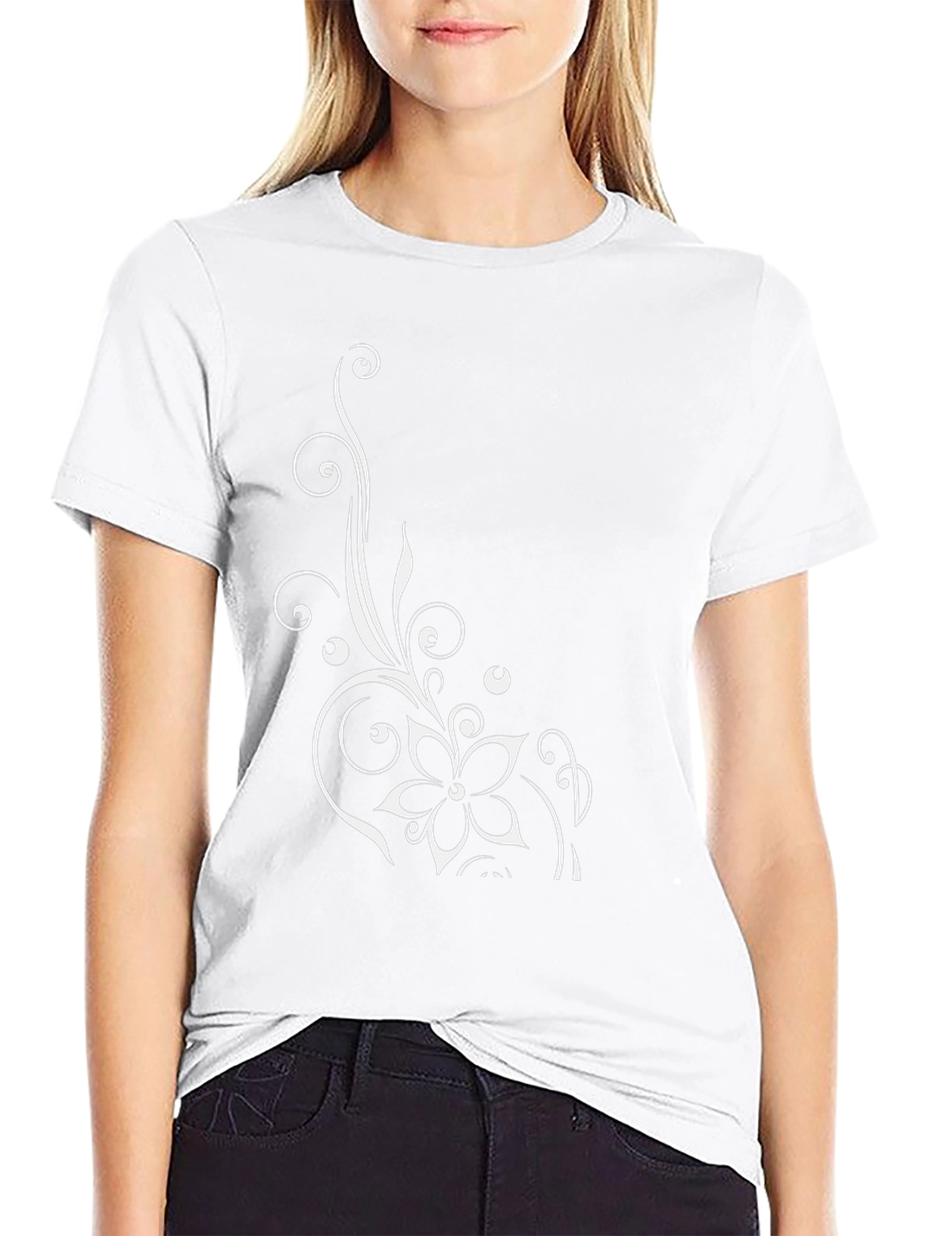 Elegant Floral Design Black T-Shirt for Men